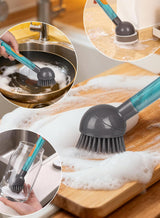 CuLiDing Soap Dispensing Dish Brush with Handle, 360° Rotating Head, 5-Piece Kitchen Cleaning Set (2 Brush Heads & 3 Sponges), Non-Scratch Scrubber