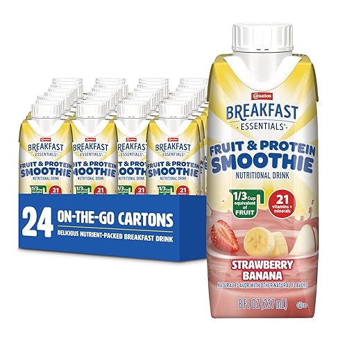 Carnation Breakfast Essentials Fruit and Protein Smoothie Nutritional Drink, Strawberry Banana, 24 - 8 fl oz Cartons (Packaging May Vary)
