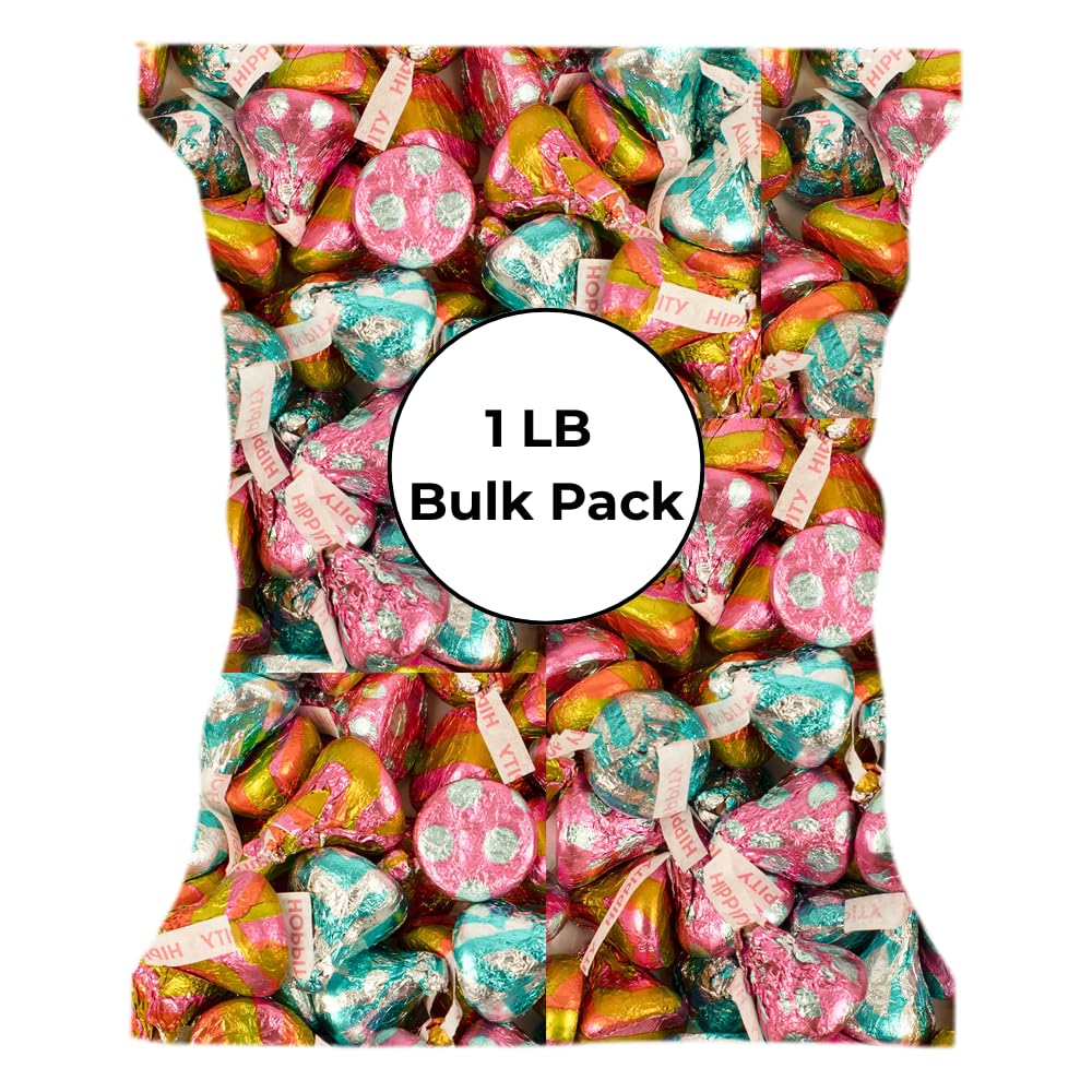 Candykrave Hershey'ss Easter Hippity Hoppity Kisses Milk Chocolate candy - (1LB 90 pcs) - Bulk chocolate Silver Foil Candy variety pack - Delicious