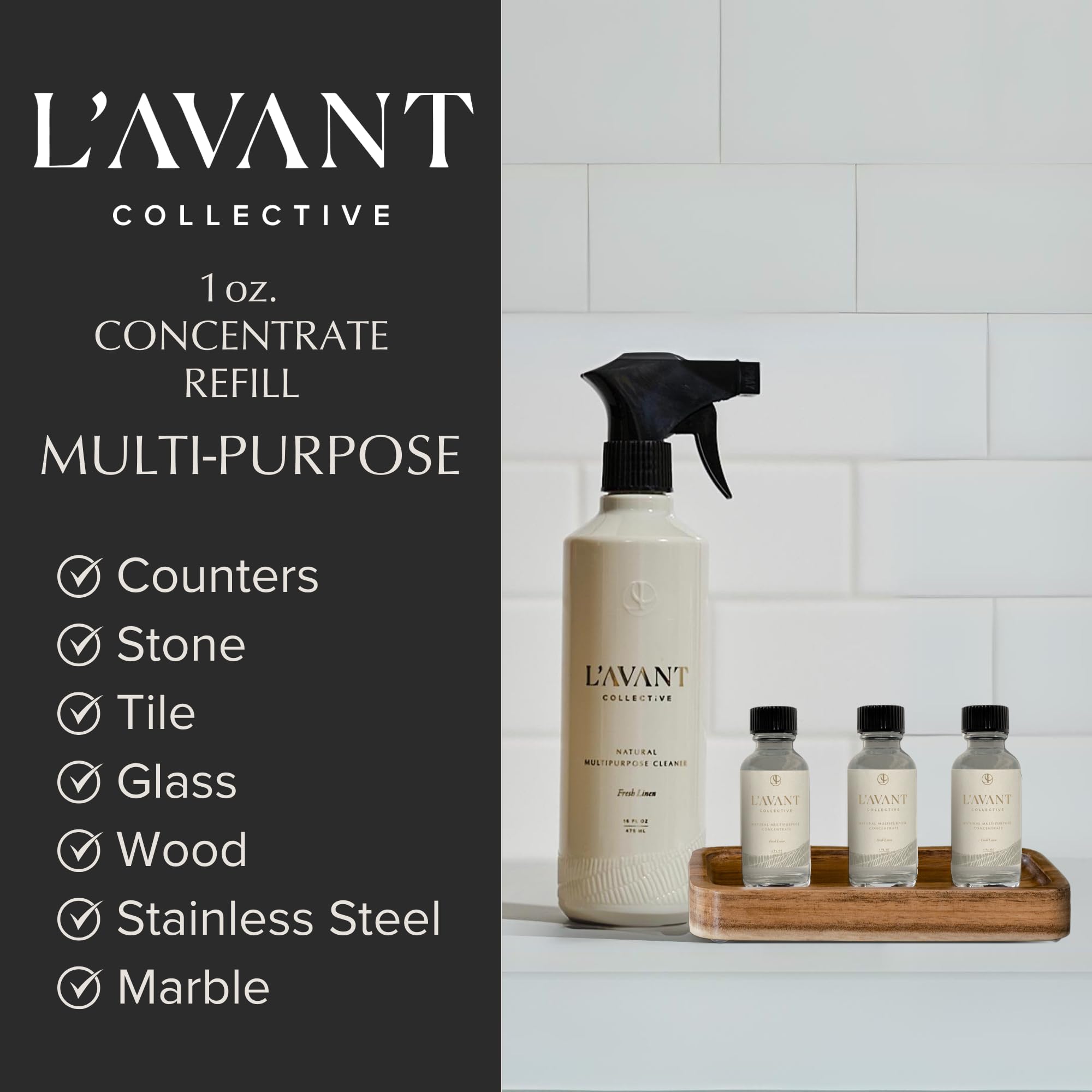 L'AVANT Collective Luxury Multipurpose Surface Cleaner Concentrate | All Purpose Cleaning Spray Refill, Plant-Based & Non-Toxic | Makes 48 Fl Oz, EPA