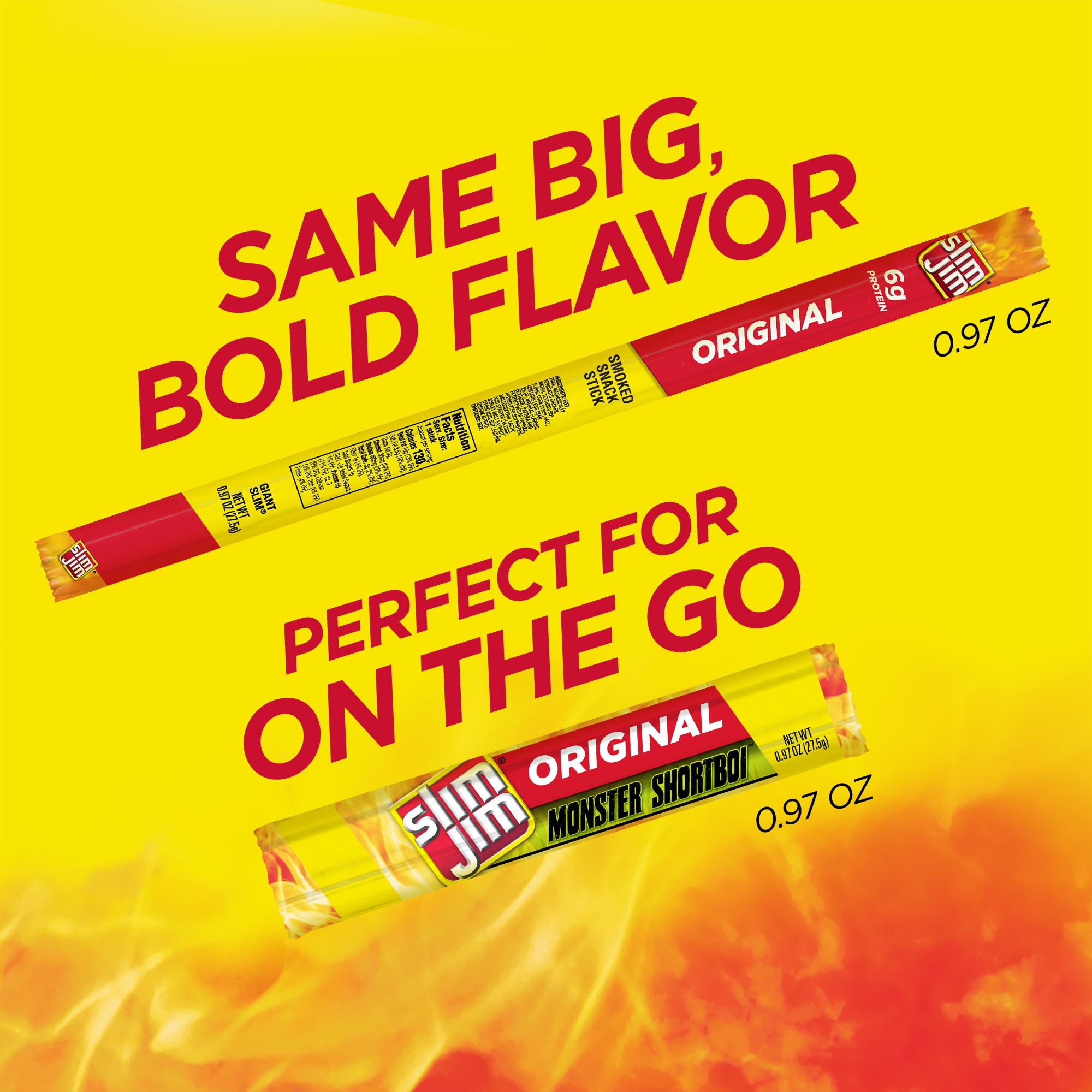 Slim Jim Monster Shortboi Smoked Meat Sticks, Original Flavor, 6g Protein Per Stick, Snack Size, 0.97 oz. (36 Count)