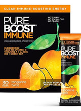 Pureboost Sugar-Free Immune Clean Energy Booster, Tangerine Twist 30 Count, Refreshing Energy Drink Mix and Immunity Supplement with Elderberry, 1,200