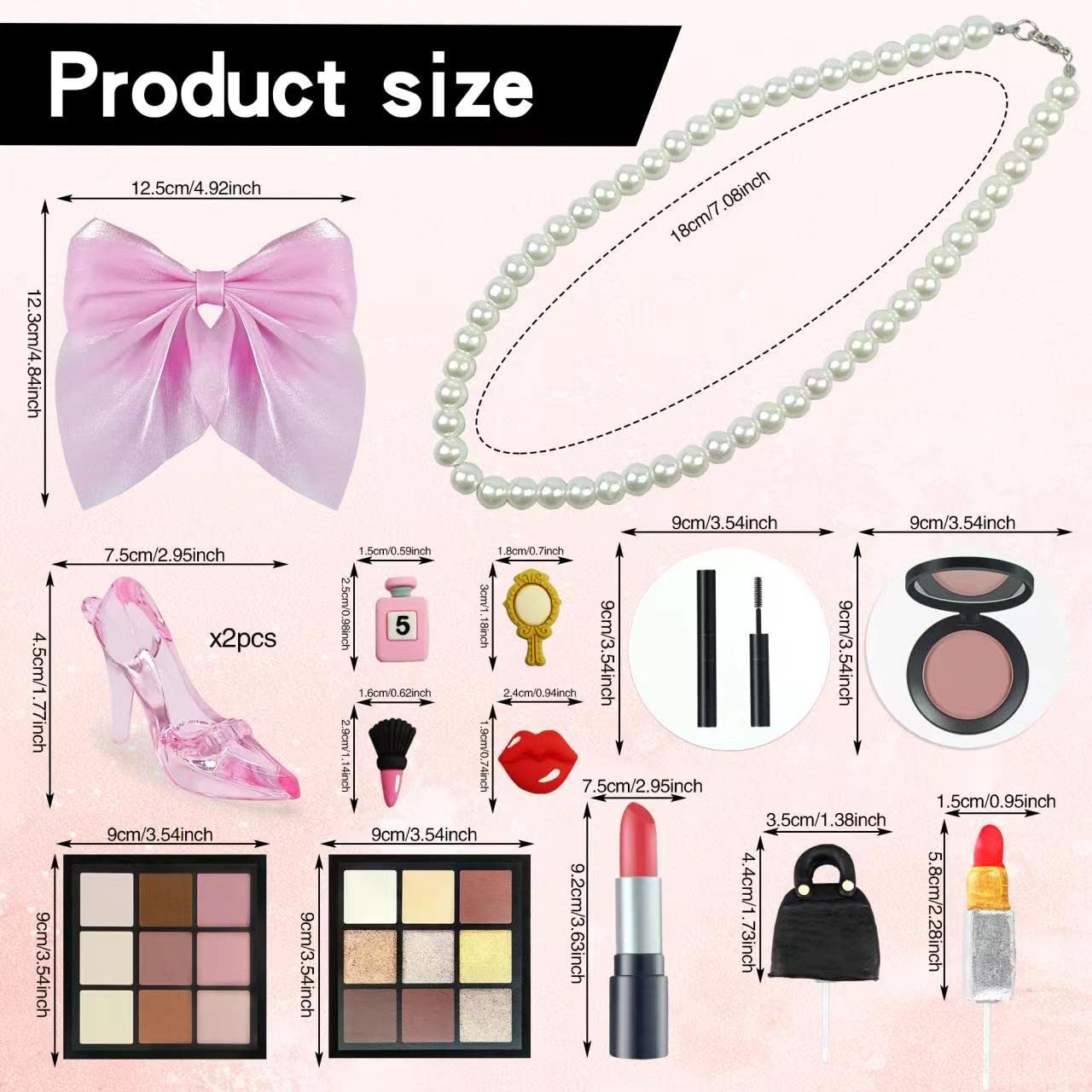 15PCS Makeup Cake Toppers Cosmetics Theme Decorations Lipstick Eye Shadow Blush for Girls Women Bridal Shower Birthday Partys