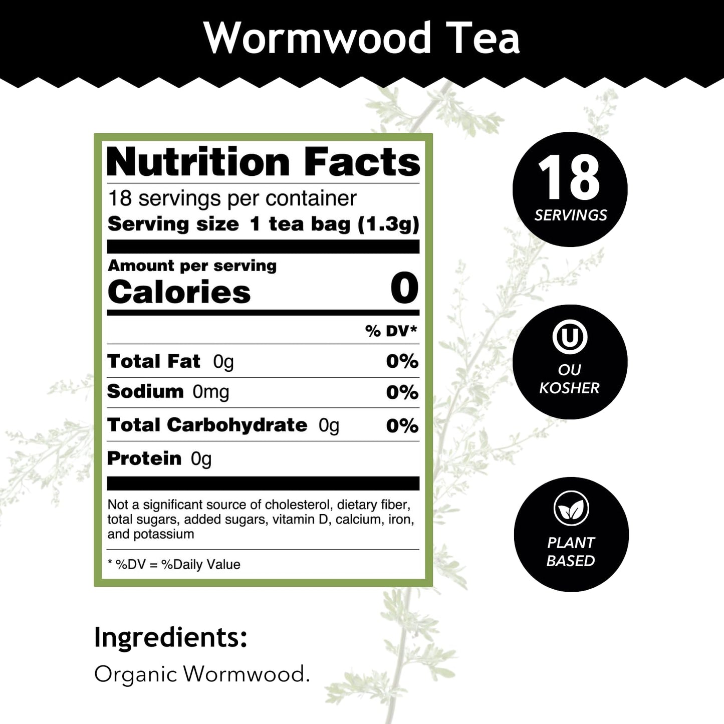 Buddha Teas - Organic Wormwood Tea - Herbal Tea - For Health & Wellbeing - With Antioxidants & Minerals - Clean Ingredients - Caffeine Free - OU