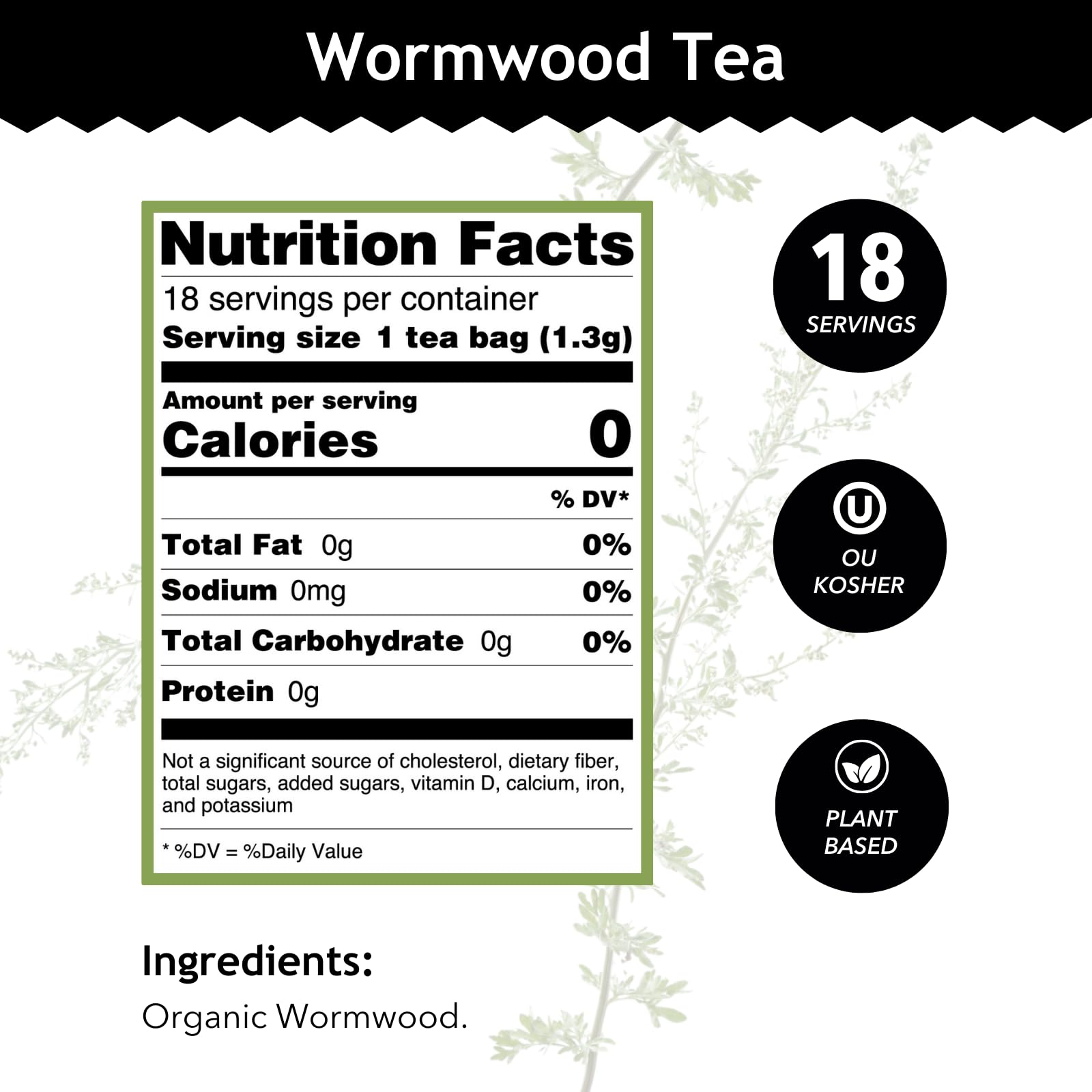 Buddha Teas - Organic Wormwood Tea - Herbal Tea - For Health & Wellbeing - With Antioxidants & Minerals - Clean Ingredients - Caffeine Free - OU