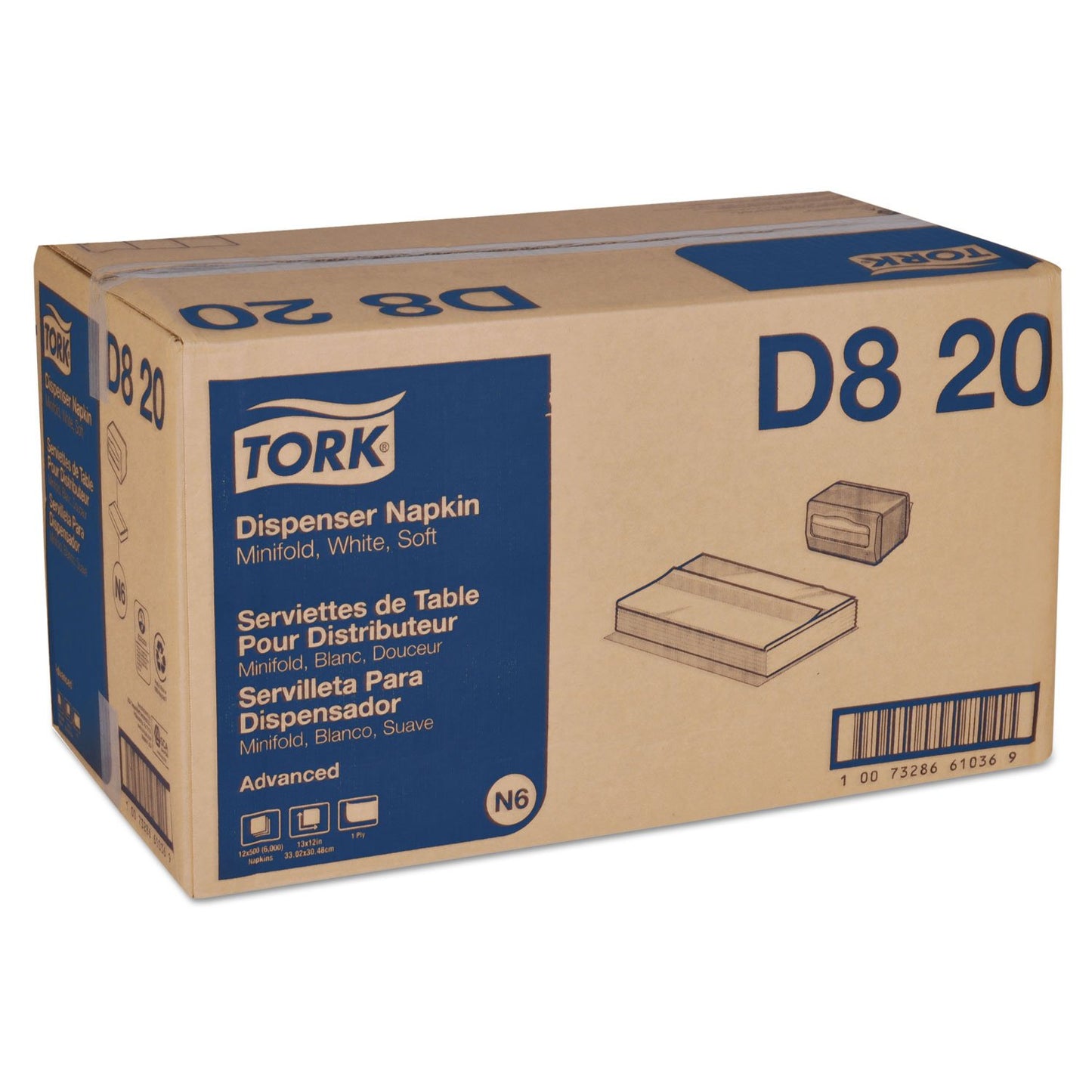 Tork Advanced Soft Minifold Dispenser Napkin, 12 packs, 500 napkins, D820, 3.8x6.5 inch,12x13 inch, White