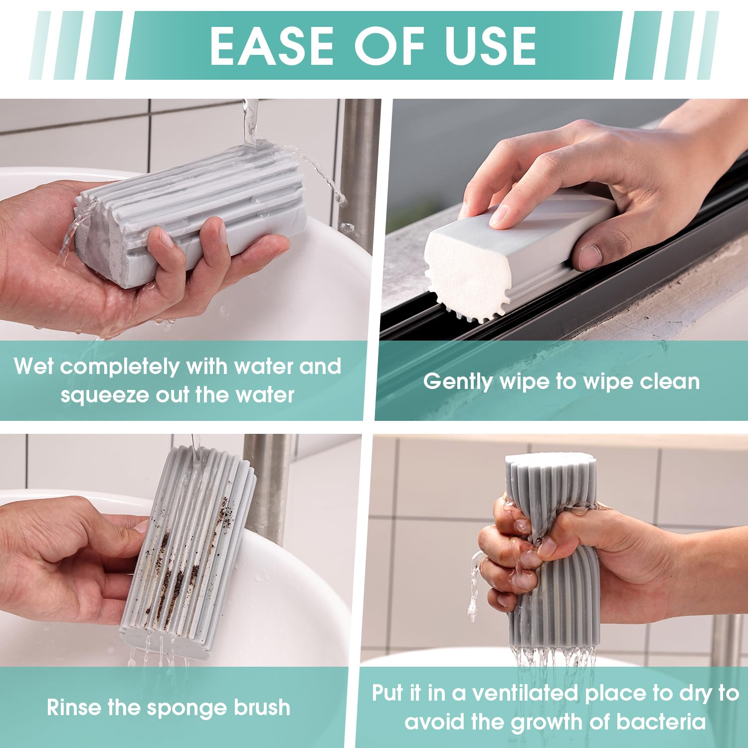 4 Pack Damp Dusting Sponge Duster, Grey Dust Cleaning Sponge, Reusable Household Cleaning Sponge Tool for Blinds, floorboards, Fan Blades, Vents