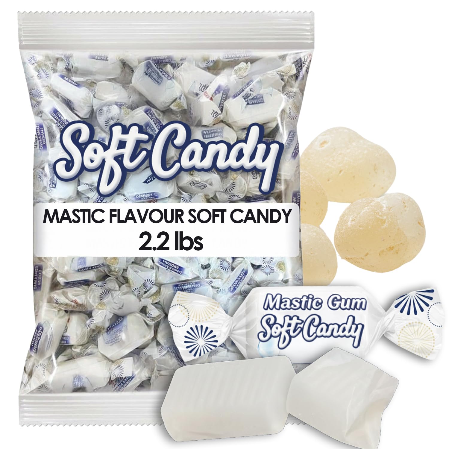 Ceres Gourmet Mastic Soft Candy Bulk 2.2 lb - Individually Wrapped Chewy Candy with Natural Mastic Flavor - Bulk Gourmet Candies for Parties, Offices