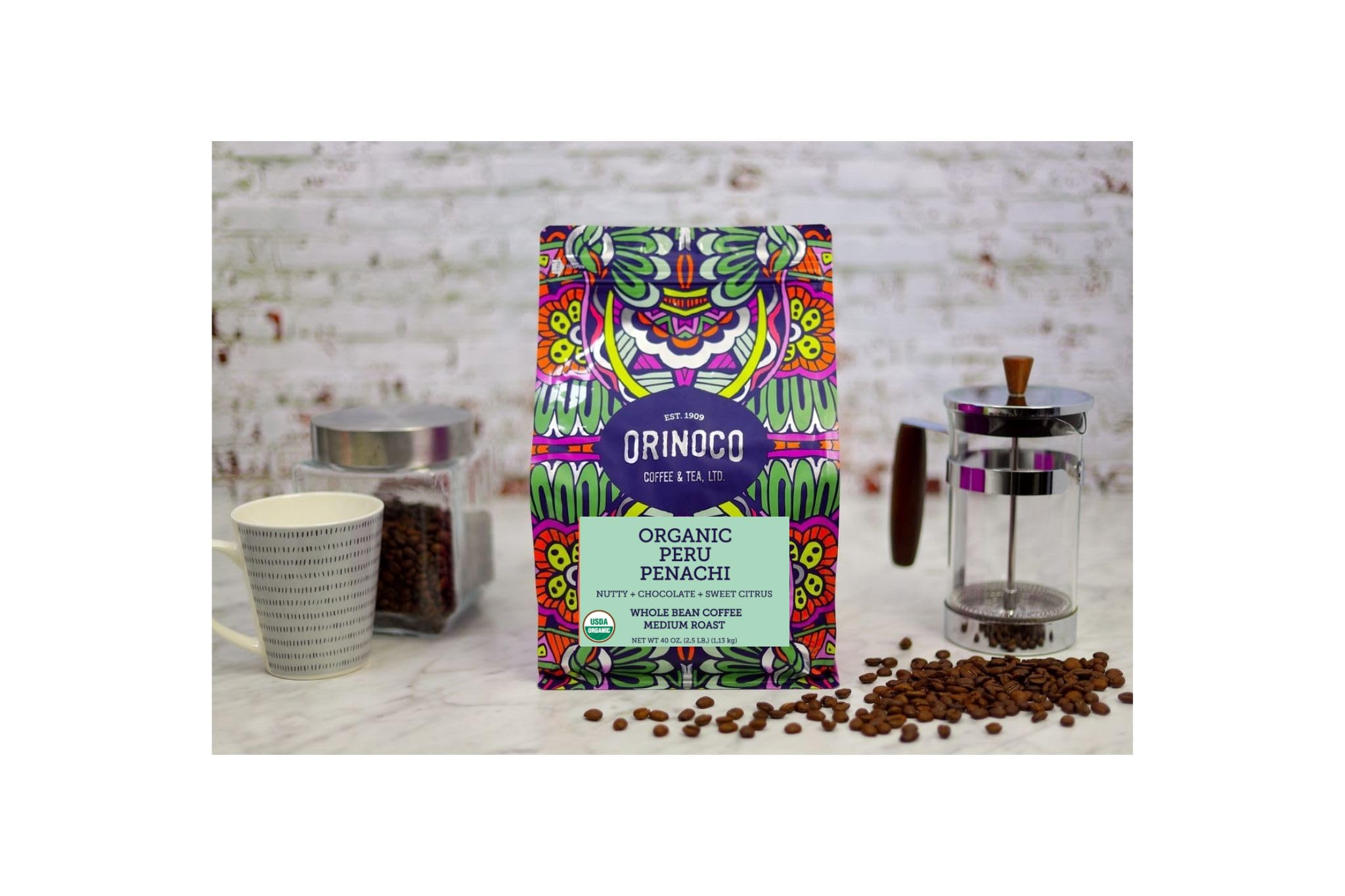 Orinoco Organic Peru 2.5lb bag, Medium Roast, Whole Bean Coffee, 100% Organic Arabica beans