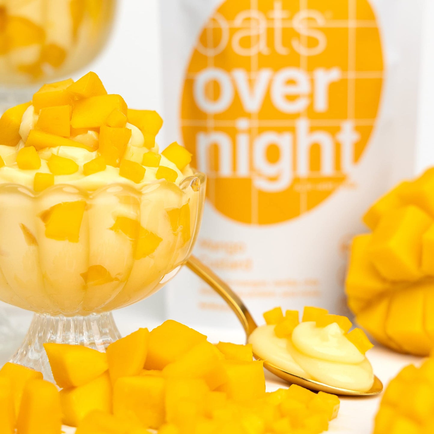 Oats Overnight Mango Custard - Overnight Oats with 20g Protein, High Fiber Breakfast Protein Shake - Gluten Free Oatmeal, Non GMO High Protein Oatmeal