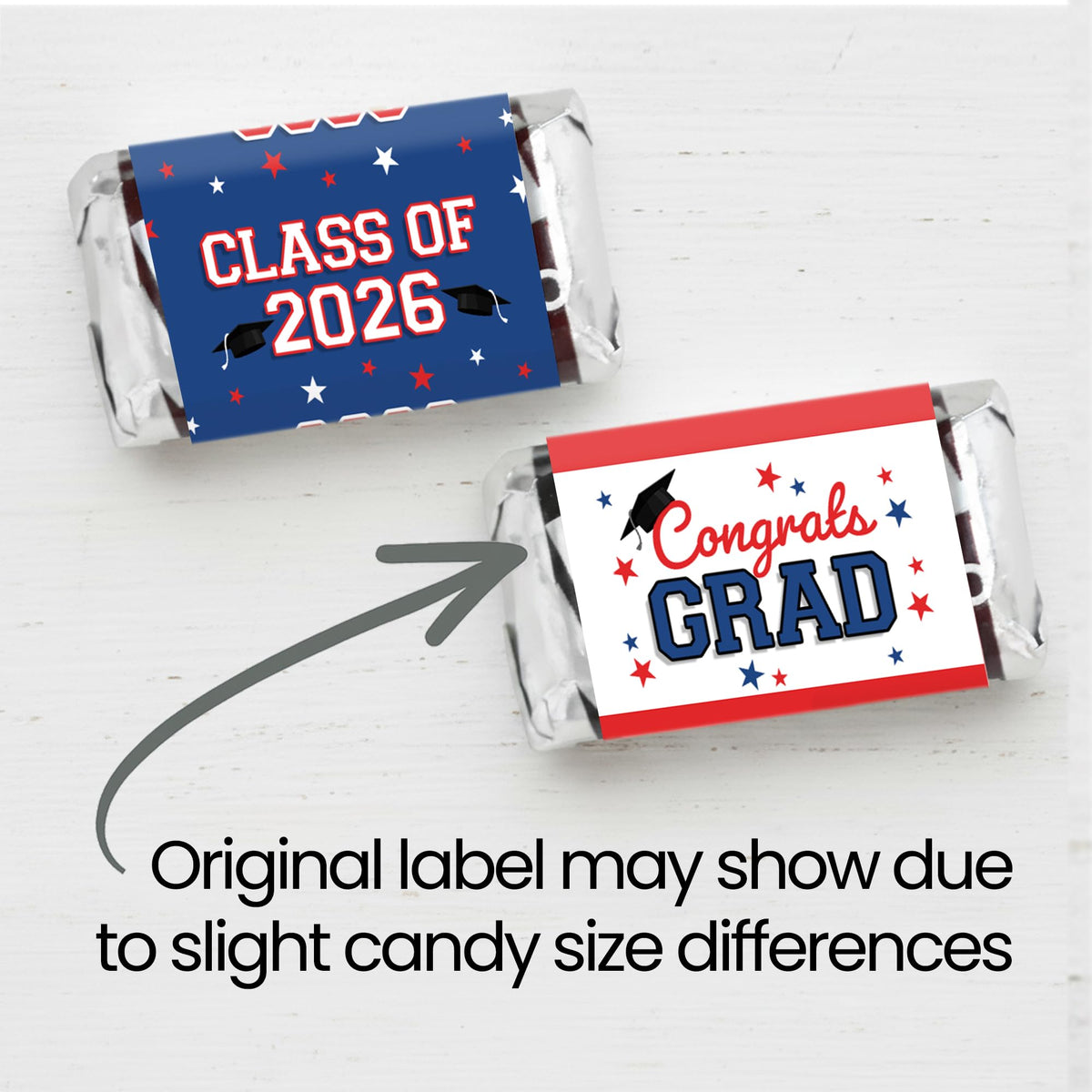 Red White Blue Class of 2026 Graduation Mini Candy Bar Wrappers, 42 Count