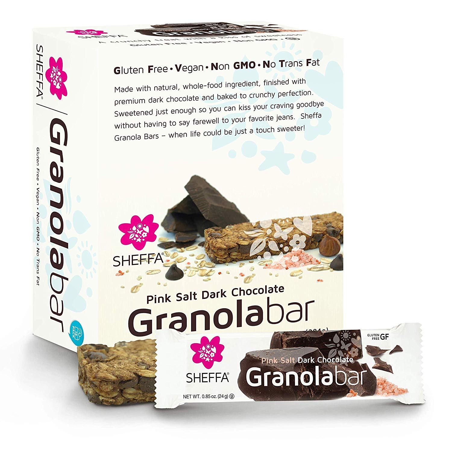 Sheffa Granola Bars Pink Salt Dark Chocolate 0.85 Oz (Pack Of 16) Healthy Kind Of Snack Kosher Gluten Free Vegan Low Sodium, Calorie, Carbs for Weight