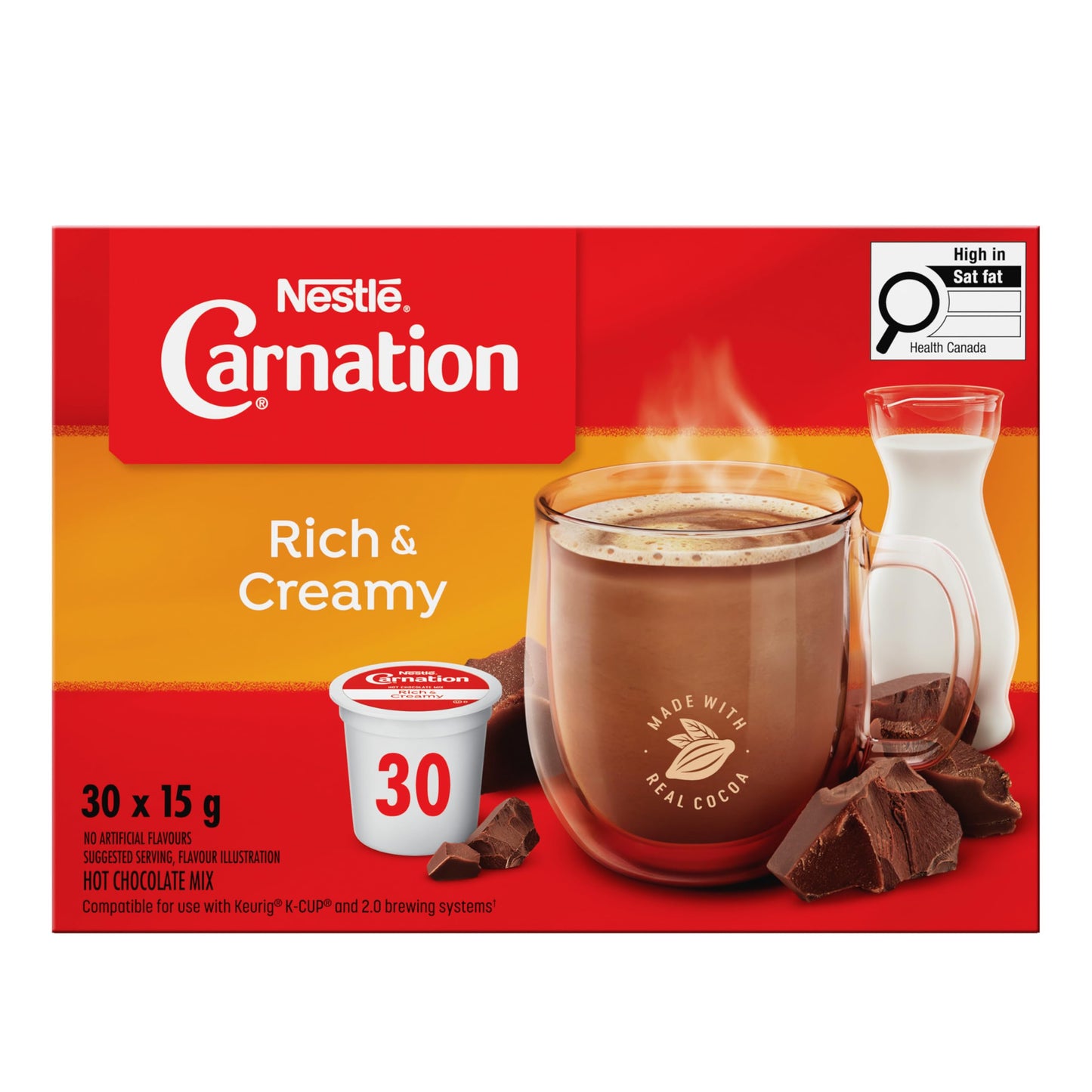 Nestle Carnation Rich and Creamy Hot Chocolate Keurig Compatible K-Cup Capsule Pods, 30 x 15g, 30 cups {Imported from Canada}