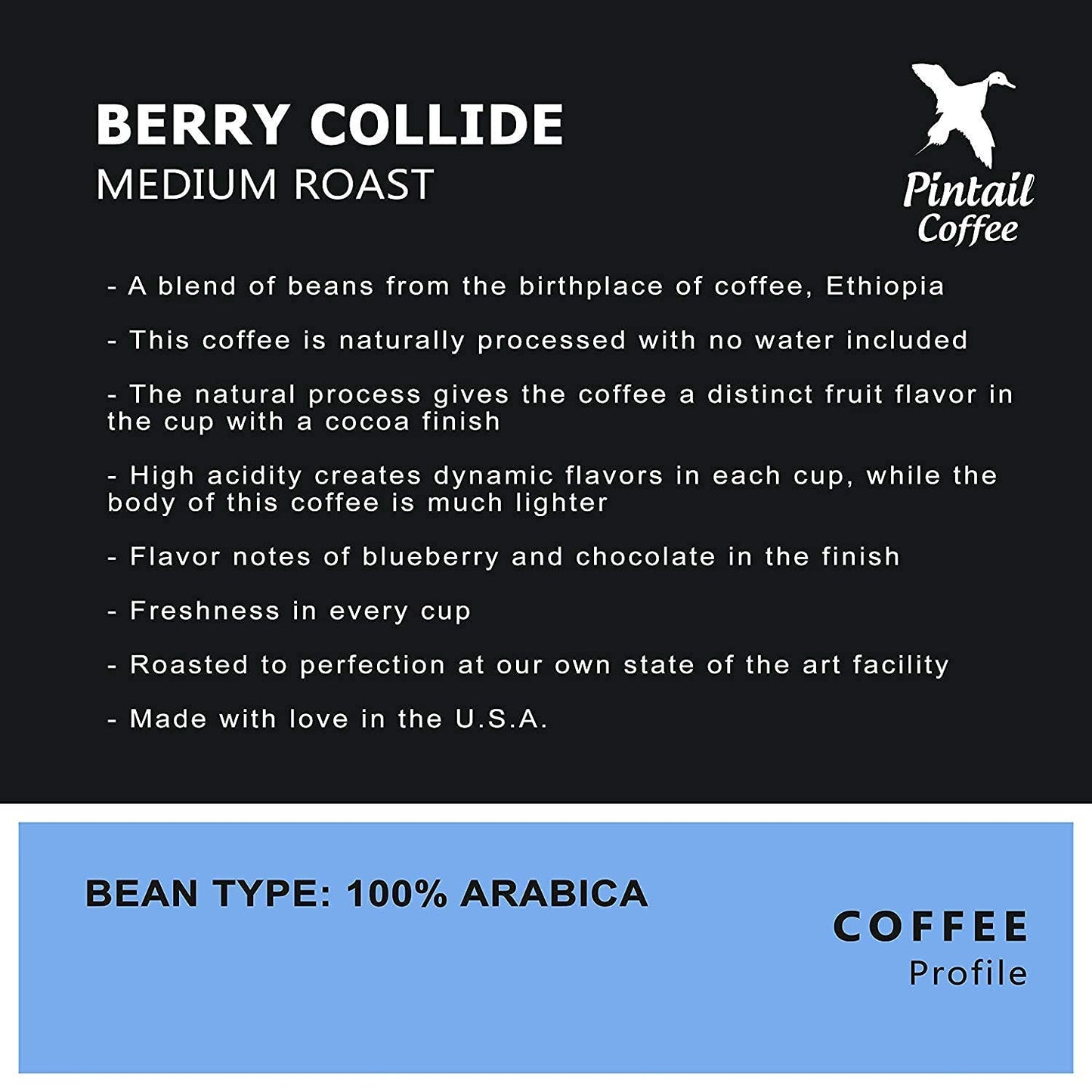 Pintail Coffee - Ethiopian "Berry Collide" Medium Roast, Whole Bean Coffee, 12oz bag