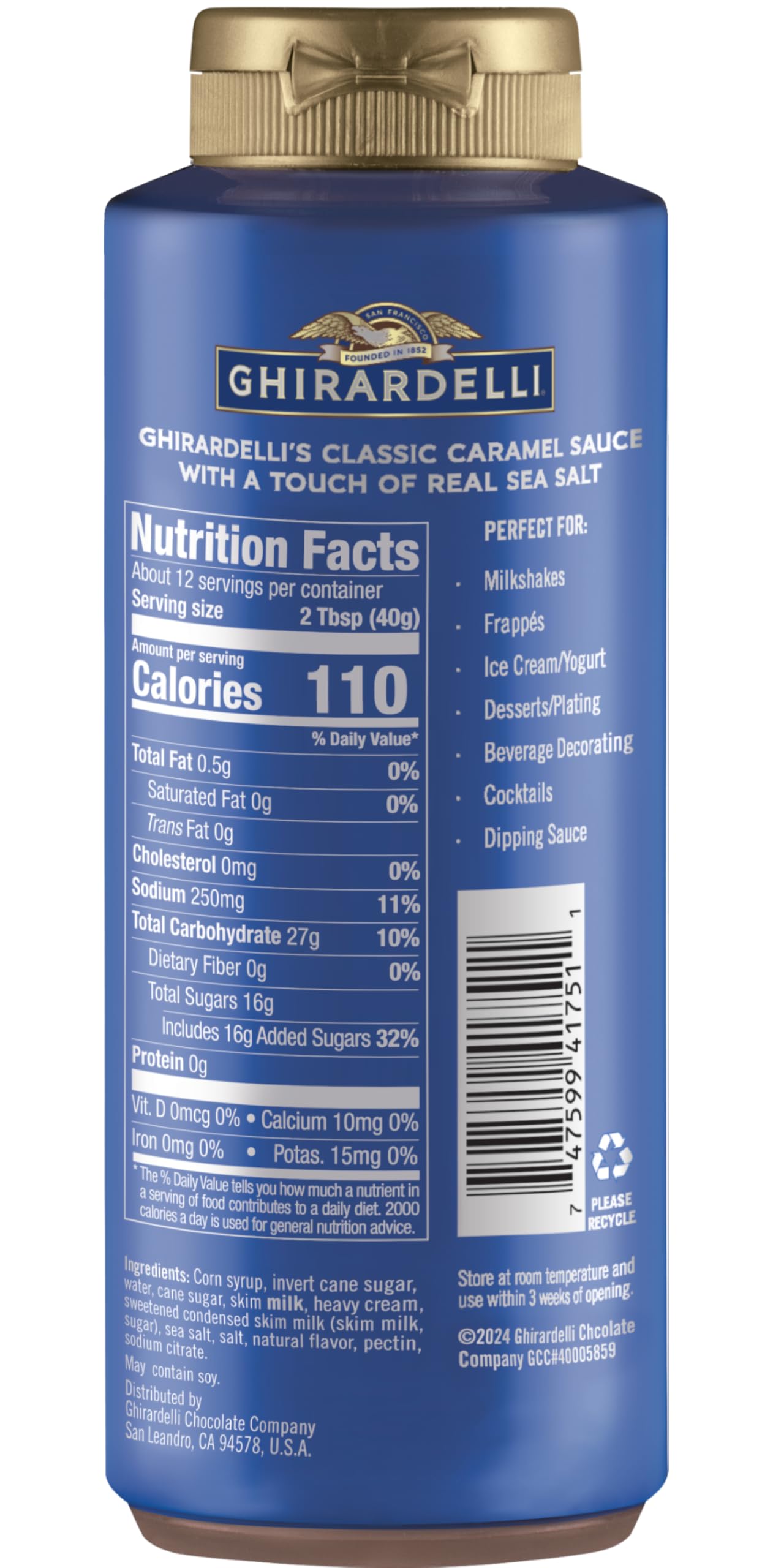 Ghirardelli Sea Salt Caramel and White Chocolate Flavored Sauce Squeeze Bottles, 16 Ounce (Pack 2) with Ghirardelli Stamped Barista Spoon