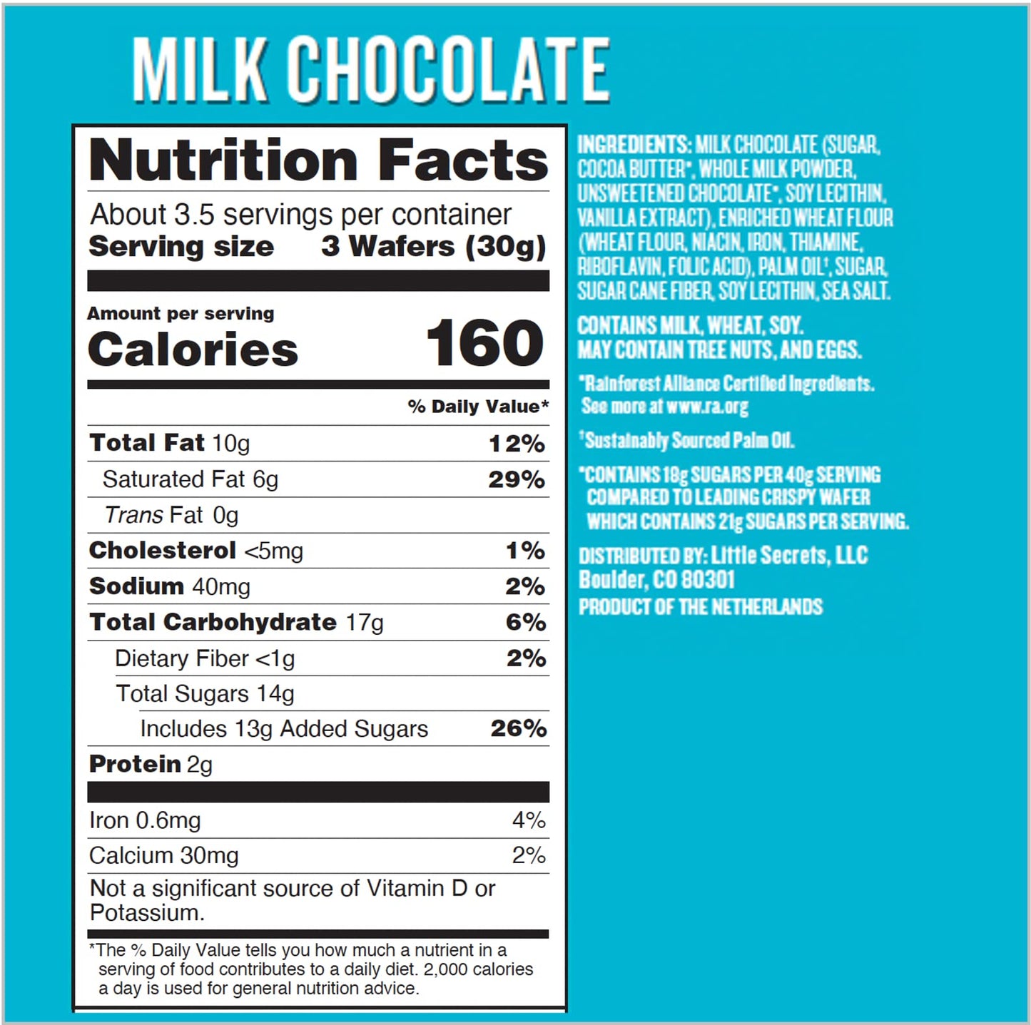 Little Secrets | Milk Chocolate Crispy Wafers | 10 Minis | Made in Europe | Nothing Artificial & No Sugar Alcohols | Sustainable Cocoa | 3.5 Ounce