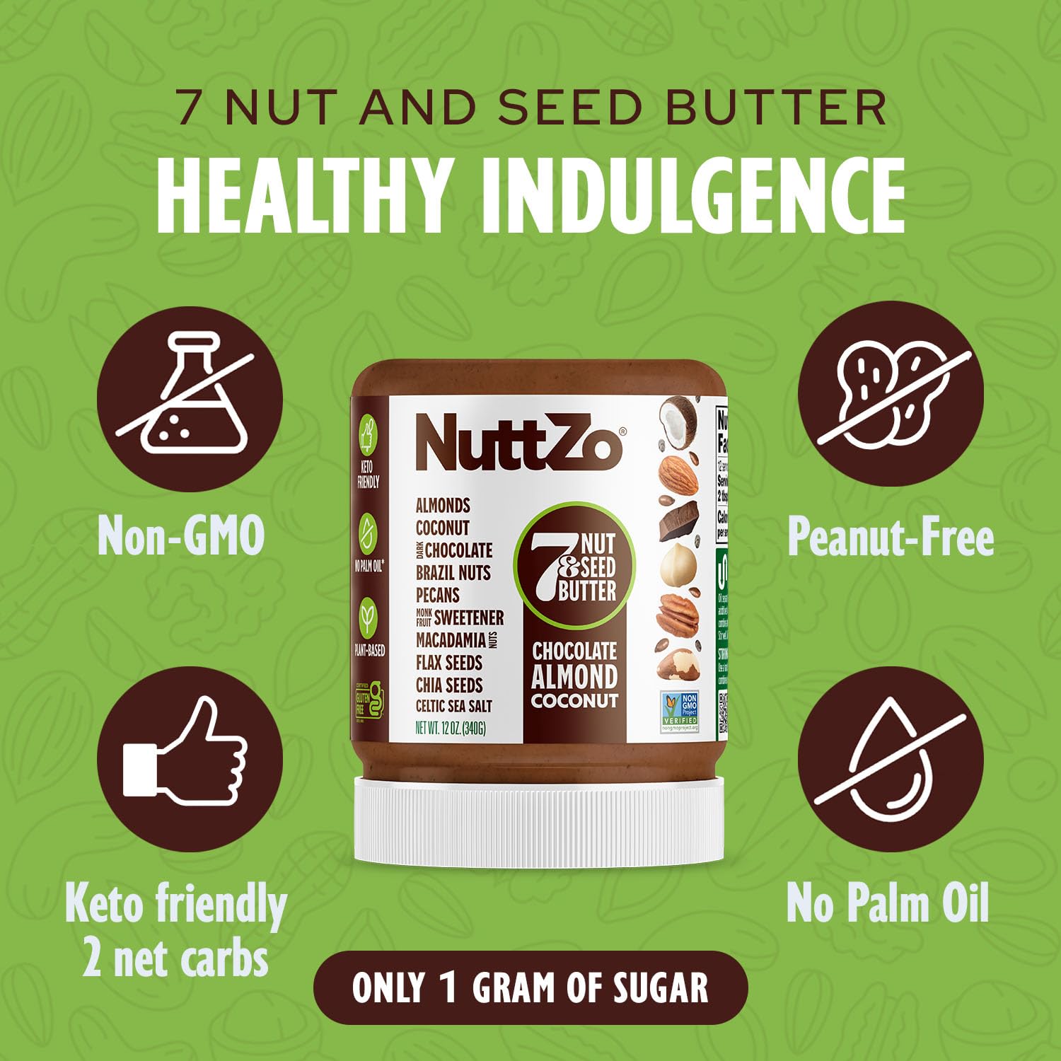 NuttZo Keto Chocolate Almond Coconut 7 Nut and Seed Butter, Almonds Coconut Brazil Nuts Pecans and More, Dark Chocolate Keto-Friendly, No Added Oil