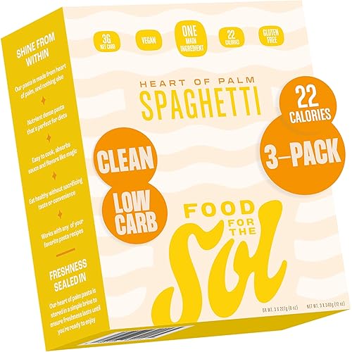 Food for the Sol Hearts of Palm Pasta (3-Pack) - Vegan, Al Dente Low Carb Spaghetti Noodles - Clean, Delicious Plant Based Vegetable Spaghetti