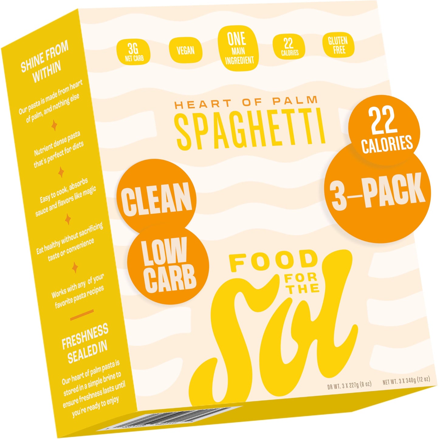 Food for the Sol Hearts of Palm Pasta (3-Pack) - Vegan, Al Dente Low Carb Spaghetti Noodles - Clean, Delicious Plant Based Vegetable Spaghetti