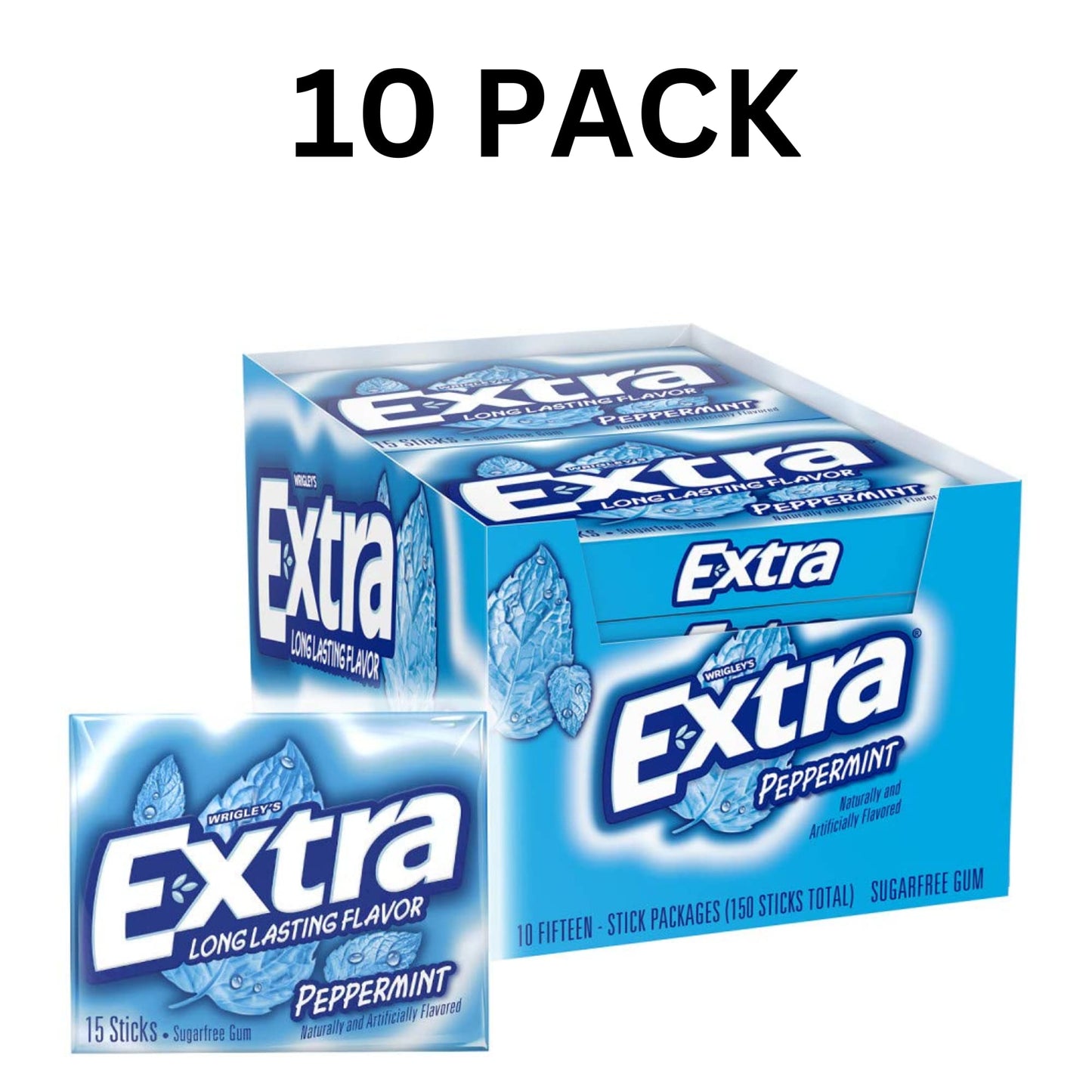 LAIBY Long Lasting Flavor Peppermint Extra Gum | Sugar Free Chewing Mega Pack Bulk 15 Pieces (Pack of 10)