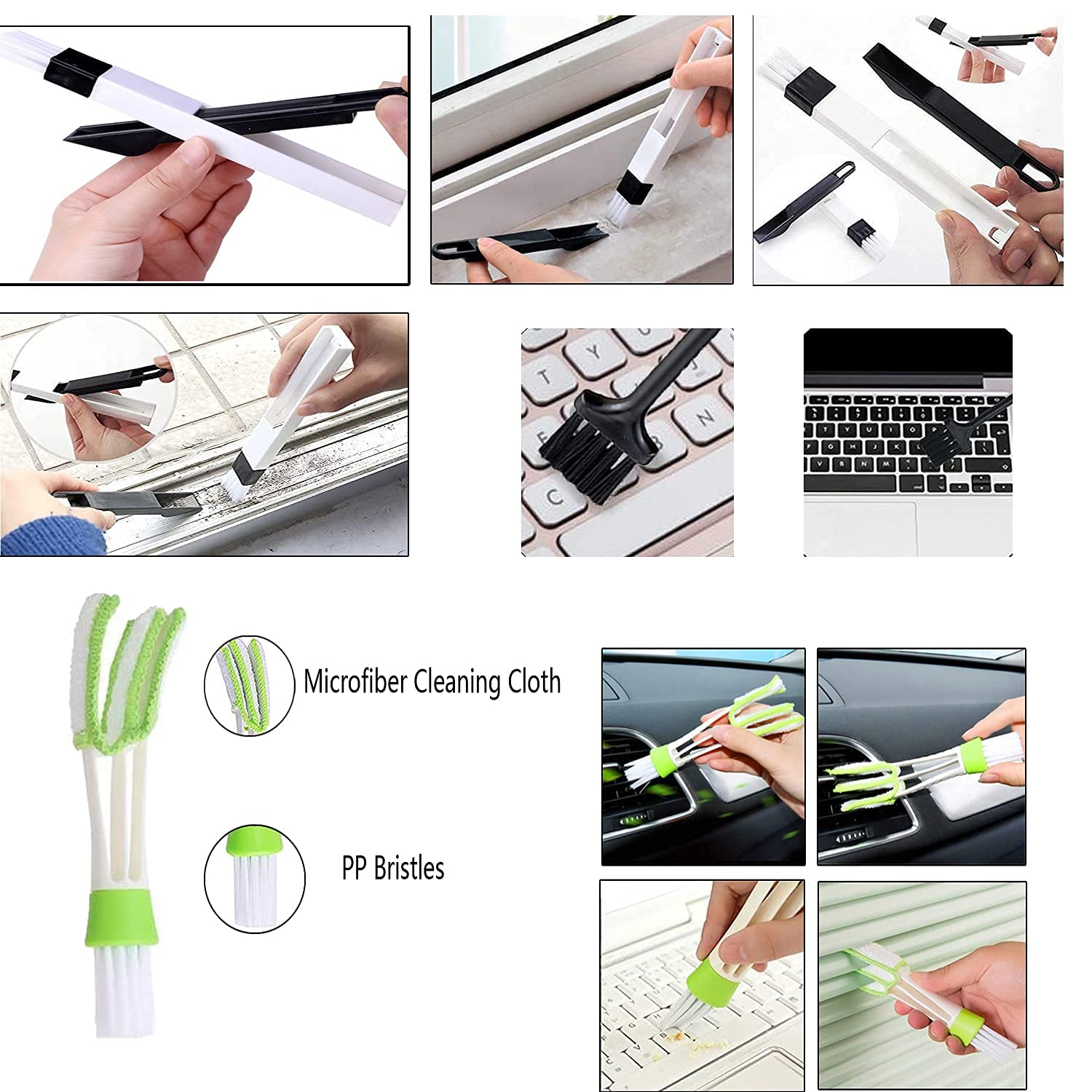 Window Groove Cleaning Brush Set Magic Gap Cleaner Tool Hand-held 12Pcs Professional Blinds Slot Duster Kit Sliding Door Corner/Shutter/Curtain/Car