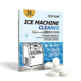 SOPAMI Ice Machine Cleaner and Descaler Tablets - 12 Pack Ice Maker Cleaner Tablets, Nickel Safe Scale Remover for Countertop Portable Commercial Ice