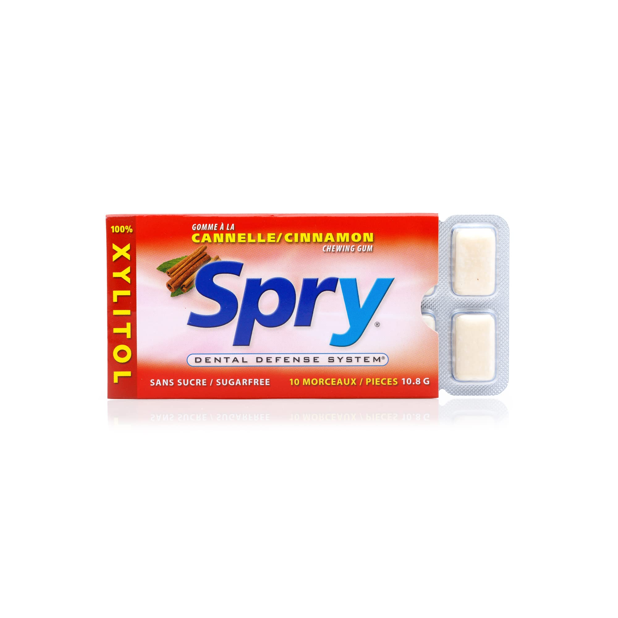 Spry Fresh Natural Xylitol Chewing Gum Dental Defense System - Aspartame-Free, Sugar-Free, Non-GMO, Gluten-Free (Cinnamon, 10 Count Blister Cards