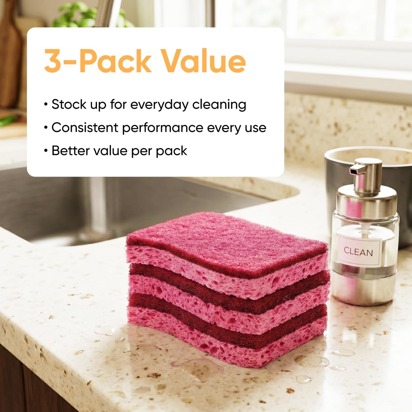 Kitchen Sponges for Washing Dishes, Non-Scratch Cellulose Dish Scrub Sponges, Cleaning Sponges for Household Use, Safe Cleaning Products, Kitchen