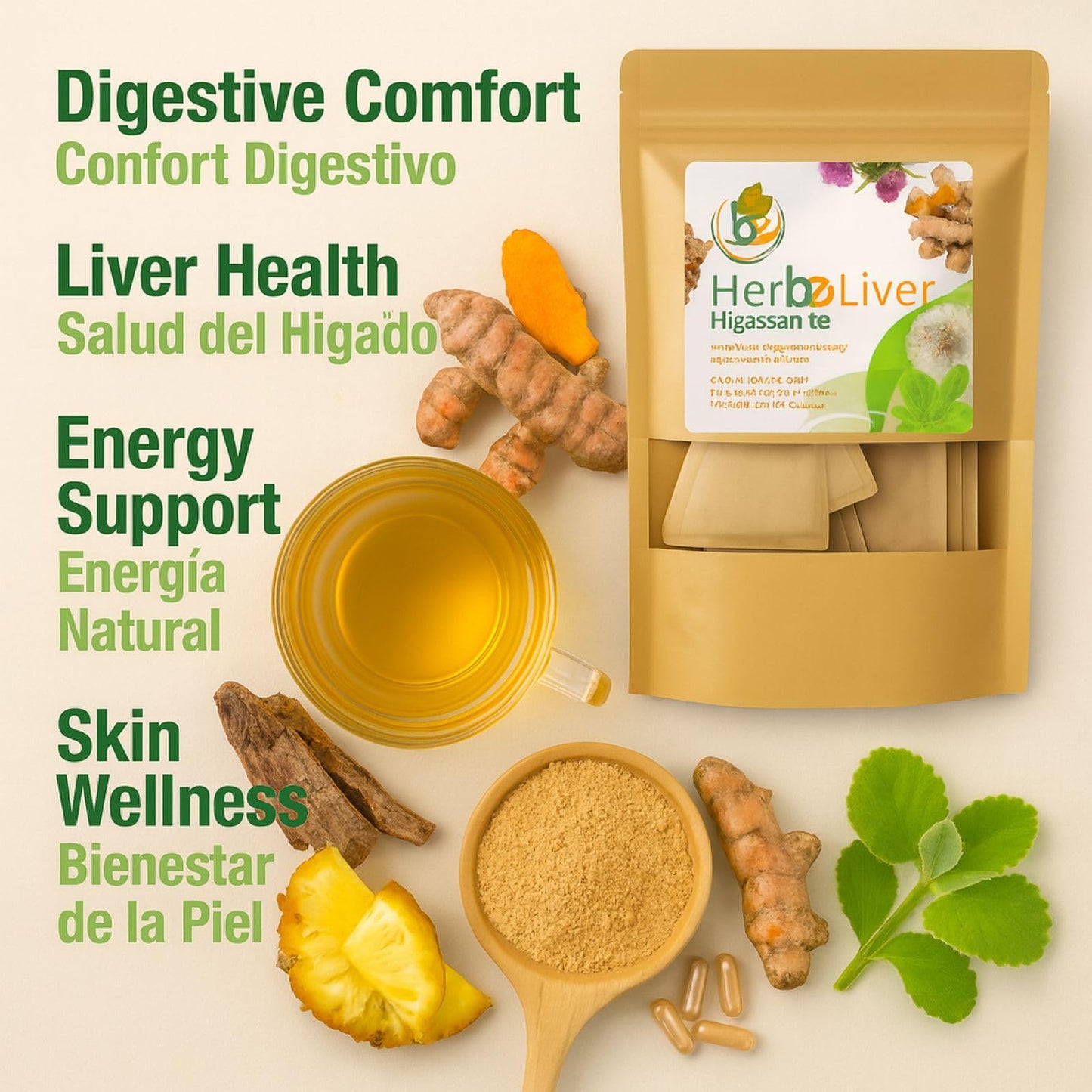 Cardo mariano, curcuma, diente de leon, boldo & cuachalalate TE (Milk thistle, turmeric, dandelion, boldo & cuachalalate) 24 Tea Bags, 100% natural