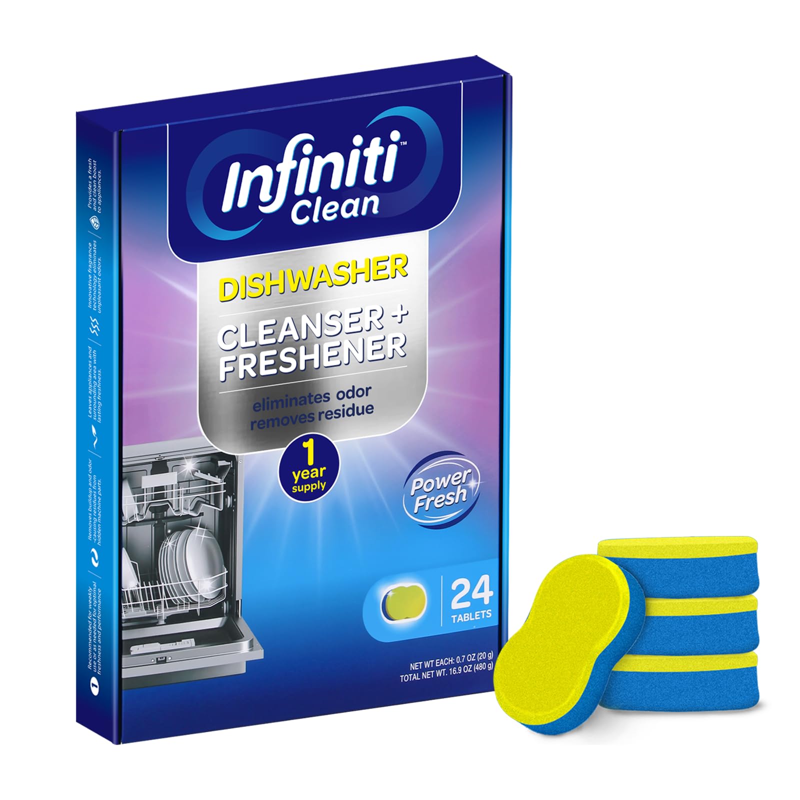 Dishwasher Cleaner and Deodorizer Tablets - Deep Clean Dishwasher Cleaner Tablets, Septic Safe, Natural Limescale Remover - Compatible with All Models