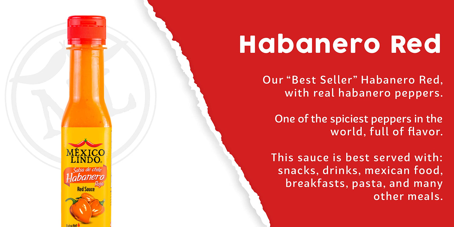 Mexico Lindo Red Habanero Hot Sauce | Real Red Habanero Chili Pepper | 78,200 Scoville Level | Enjoy with Mexican Food, Seafood & Pasta | 5 Fl Oz