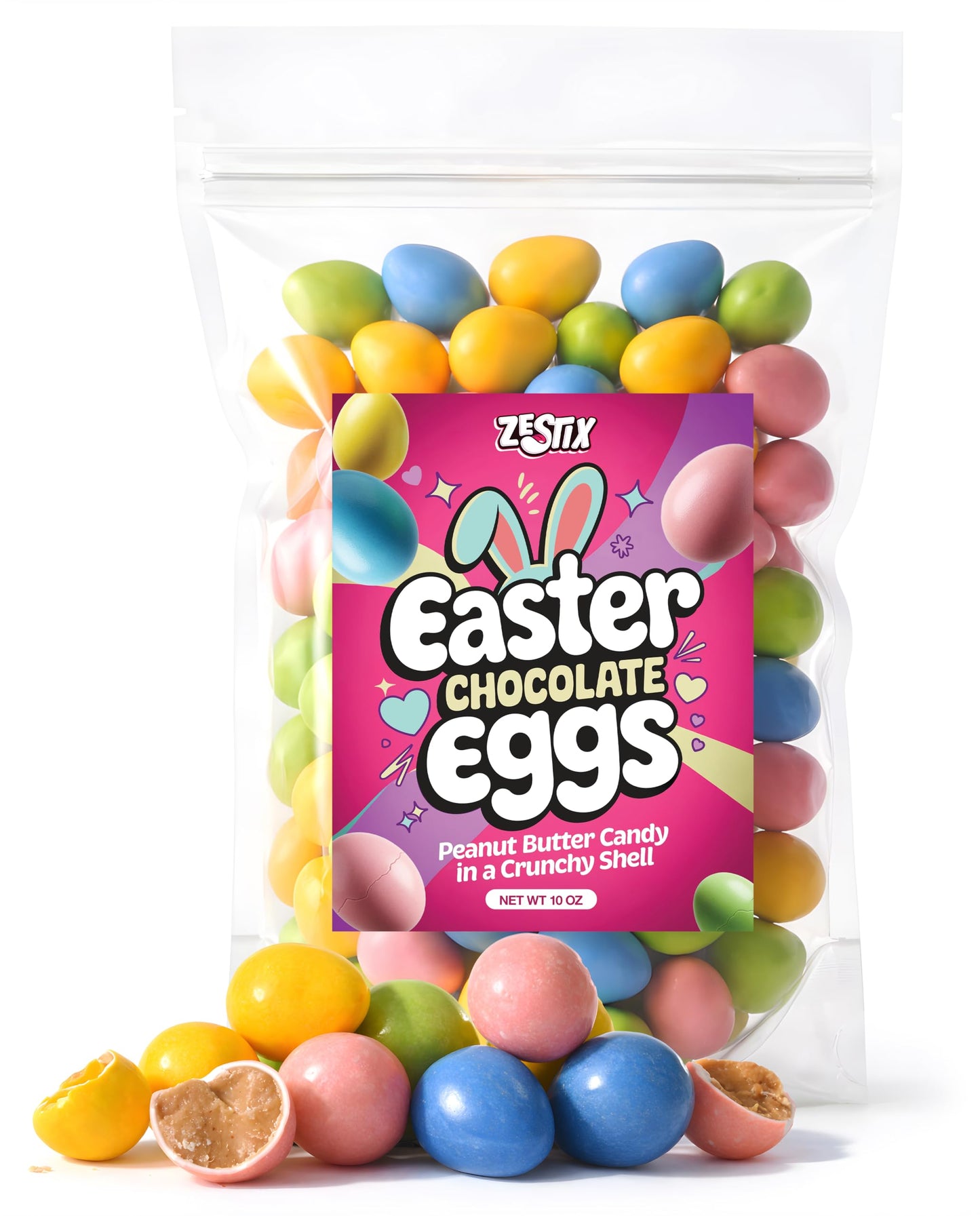 Mini Peanut Butter Candy Eggs, 10 oz Bag - Crunchy Shell Peanut Butter Eggs, Pastel Easter Candy for Baskets, Egg Hunts, Candy Bowls & Spring Party