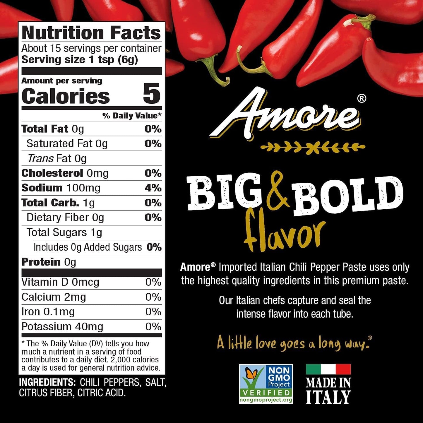 Amore Vegan Chili Pepper Paste In A Tube (3.2oz) - Non GMO Certified and Made In Italy (2 Pack)