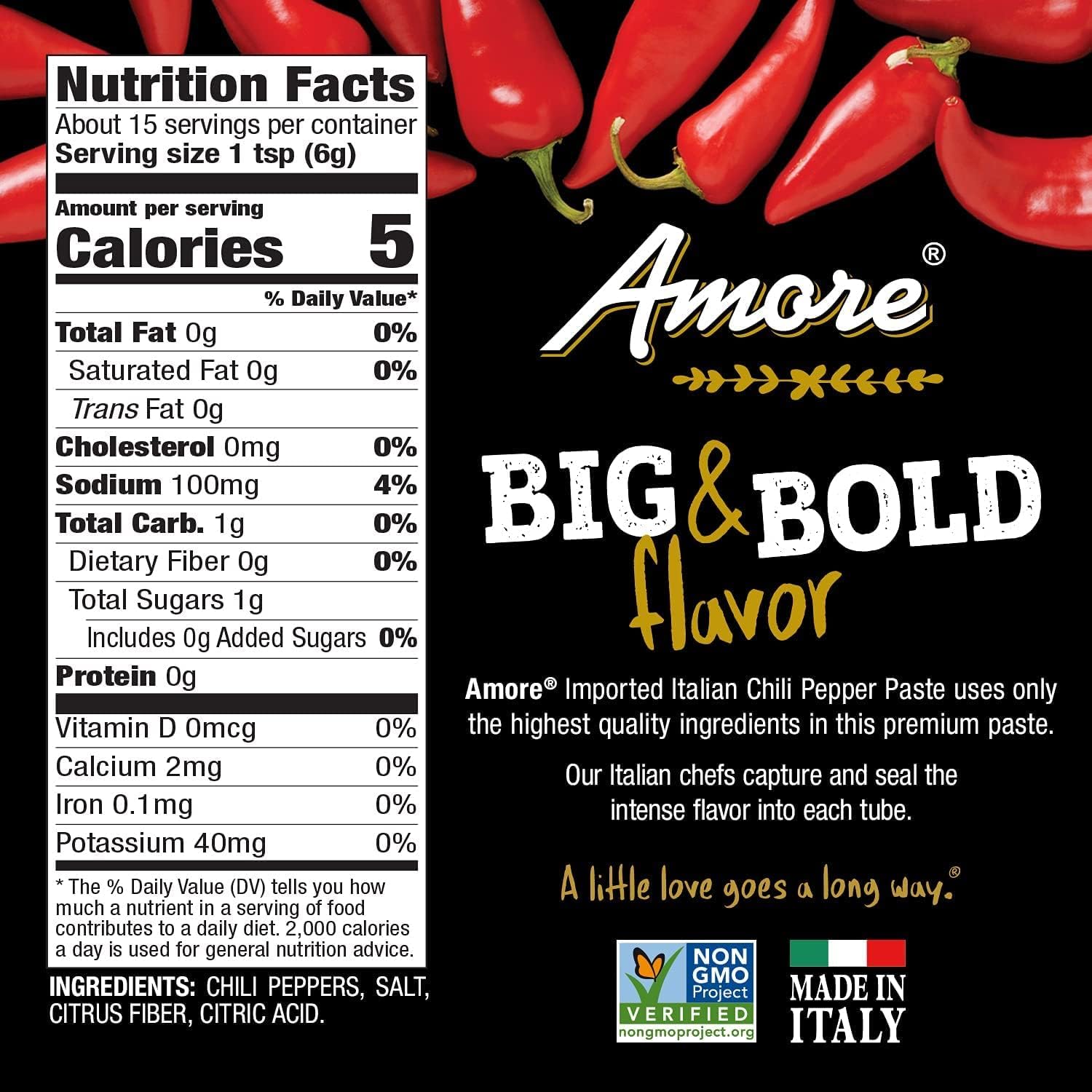 Amore Vegan Chili Pepper Paste In A Tube (3.2oz) - Non GMO Certified and Made In Italy (2 Pack)