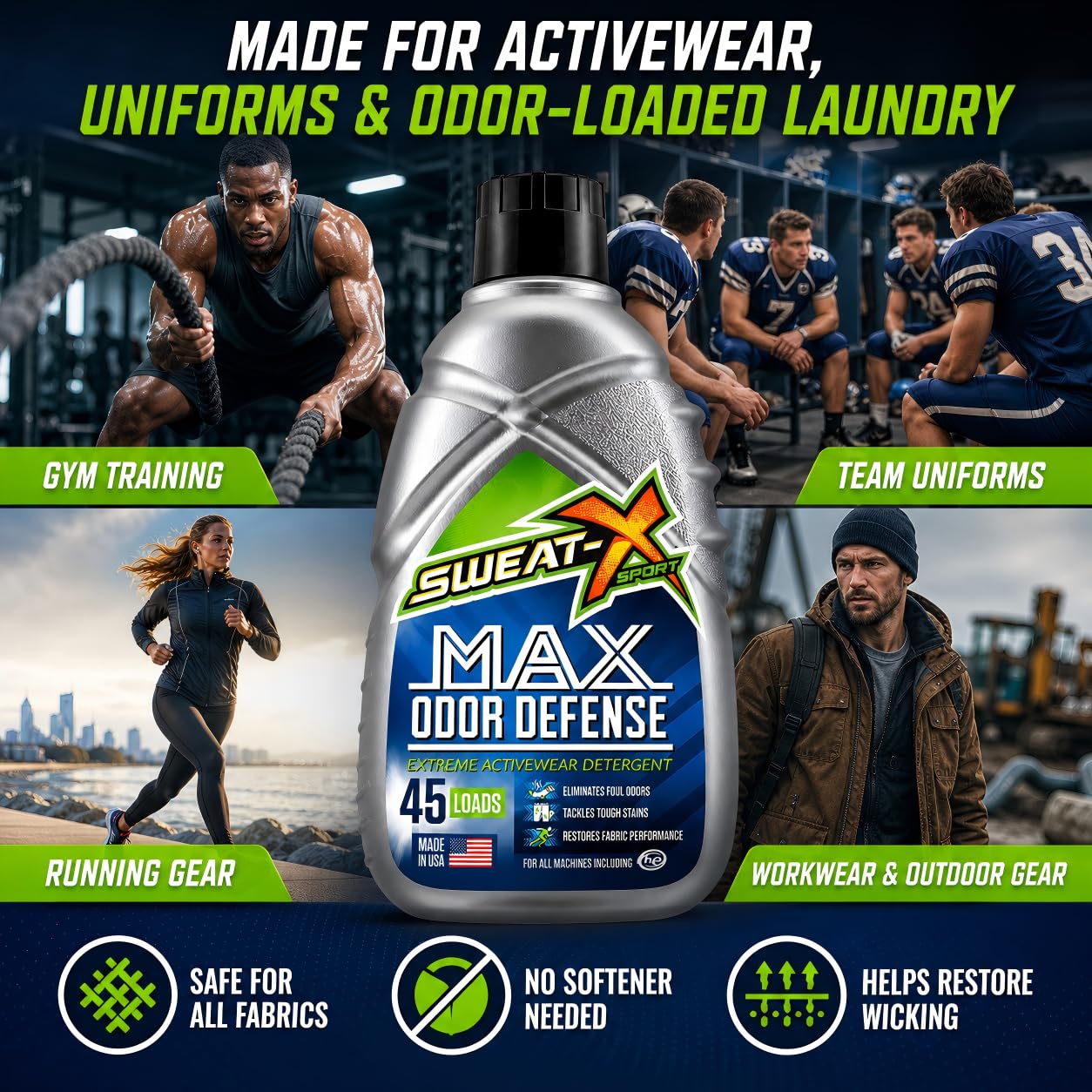 SWEAT X Max Odor Defense Laundry Detergent Liquid - Natural Washing Detergent for Activewear & Gym Clothes - Laundry Detergent for Sensitive Skin