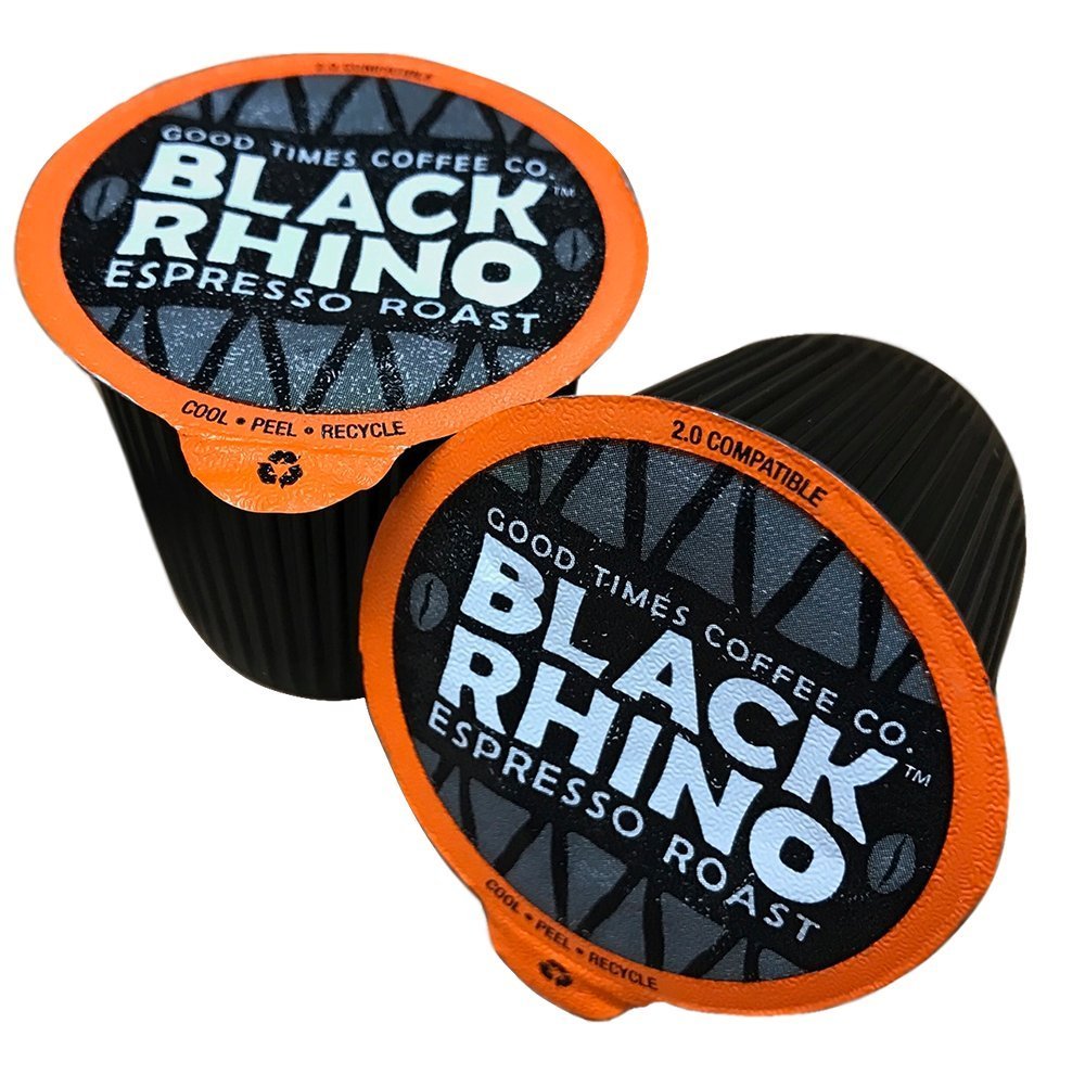 Good Times Coffee Company Black Rhino Espresso Roast Coffee Single Serve Pods, Dark Roast Fine Grind, 36 Count
