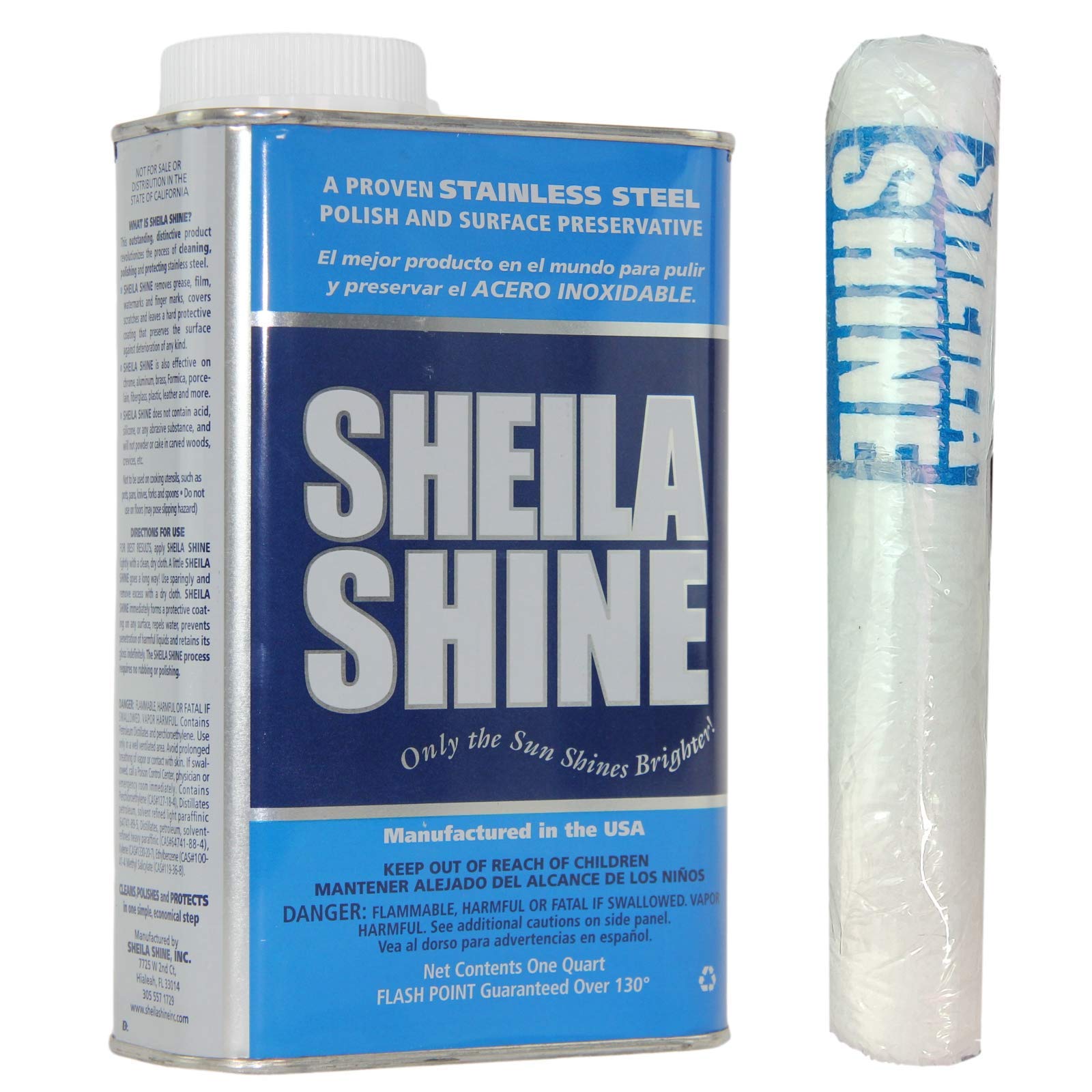 Sheila Shine 1 Quart Stainless Steel Cleaner and Polish w/Microfiber Cloth - Cleans, Polishes & Protects Kitchen Appliances, Refrigerators, Sinks