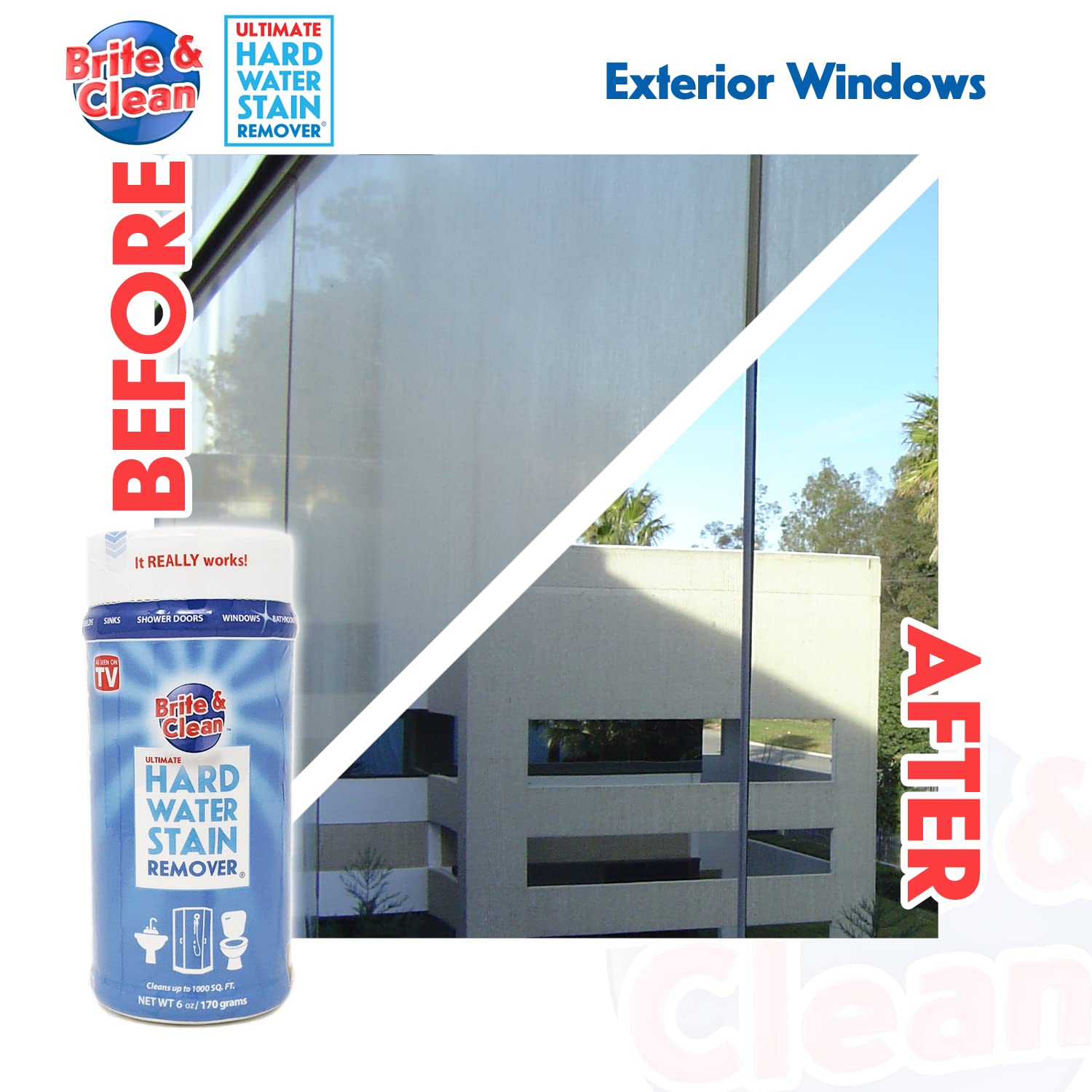 Brite & Clean® (Bright & Clean) Ultimate Hard Water Stain Remover® for Glass, Shower Doors & Windows - Removes Mineral Deposits from Granite
