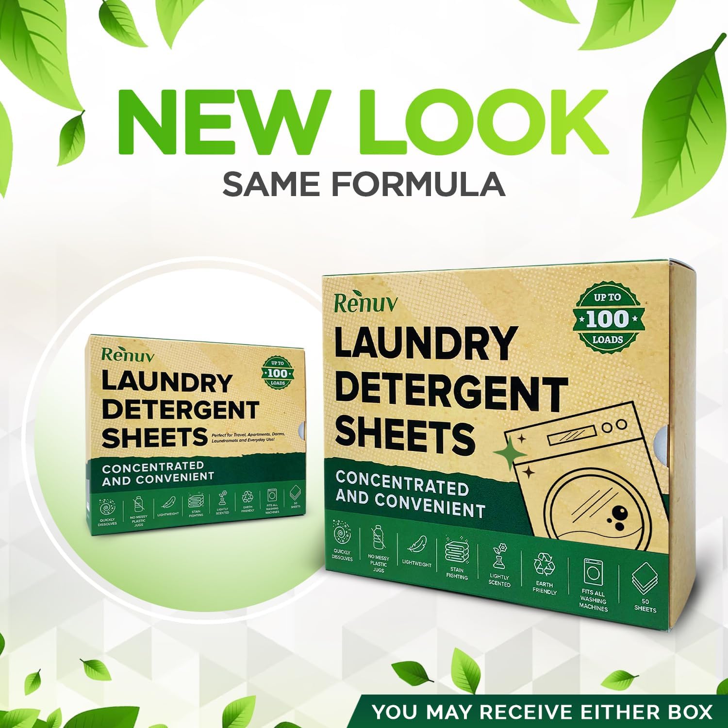 Renuv Laundry Detergent Sheets up to 100 Loads - Eco Friendly, Sustainable, Biodegradable & Liquidless Strips, 50 Sheets