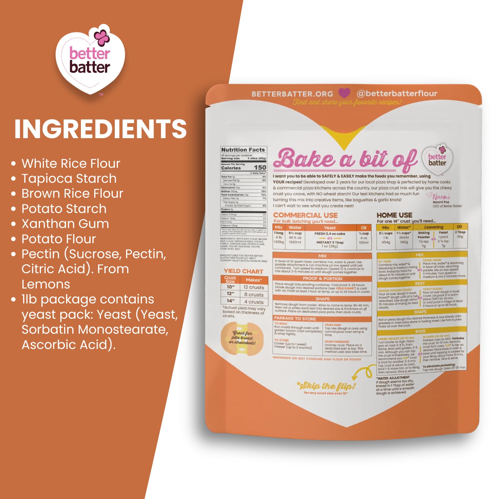 Better Batter Pizza Crust Mix | Certified Kosher, Vegan & Gluten Free Mix for Baking Top 9 Allergen-Free Perfect for 14" Pizzas! Just Add Water, Oil