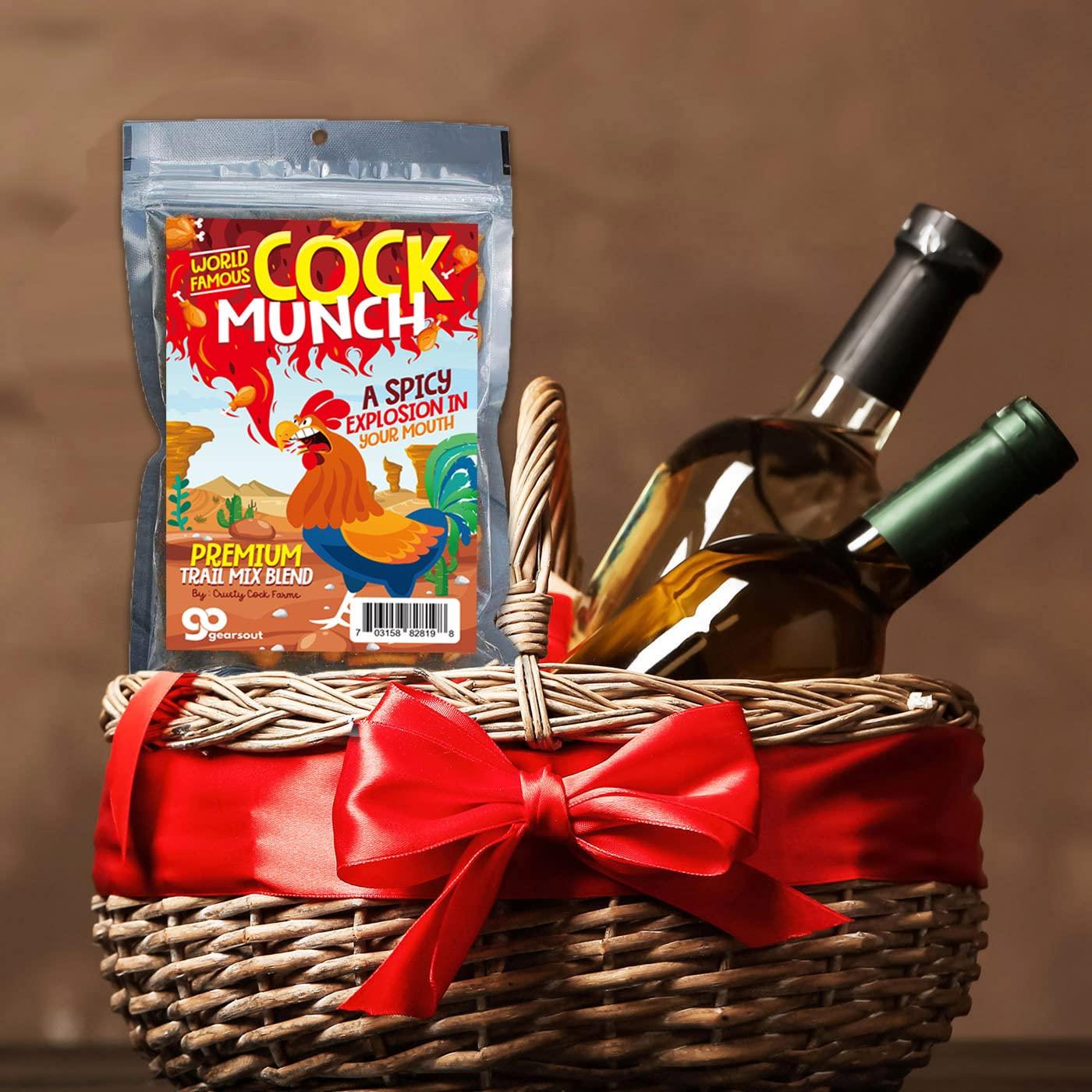 Cock Munch Spicy Trail Mix - Funny rooster and flames design - Edible gifts for men - Spicy mix, Made in the USA