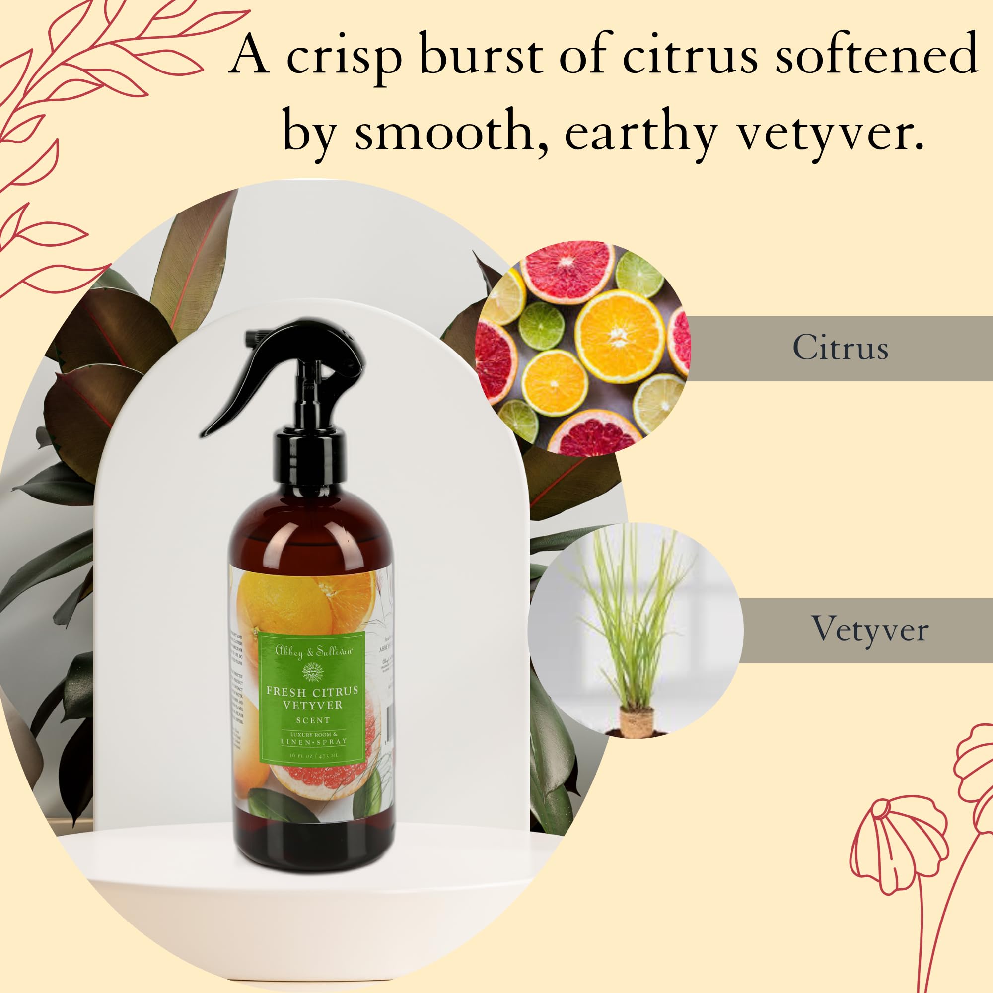 Abbey & Sullivan Linen Spray, Fresh Citrus Vetyver, 16 oz