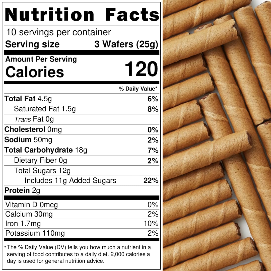 Natural Nectar Chocolate Hazelnut Filled Cookie Rolls 8.82 oz - Delicate Wafer Rolls Filled with Chocolate Hazelnut Crème; Crisp Snack for Parties