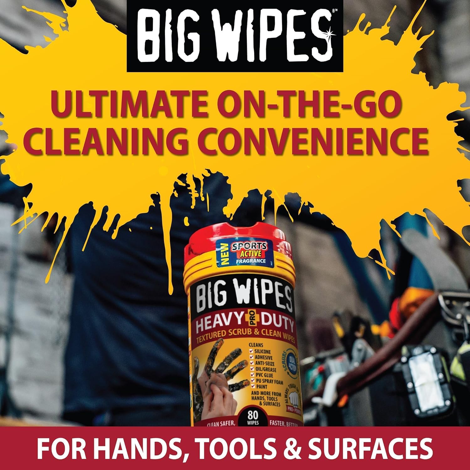 BIG WIPES Heavy Duty Industrial Hand Cleaning Wipes, Textured Scrubbing Degreaser Wipes for Mechanics and Tool Cleaner - 80 Count Canister (2 Pack)