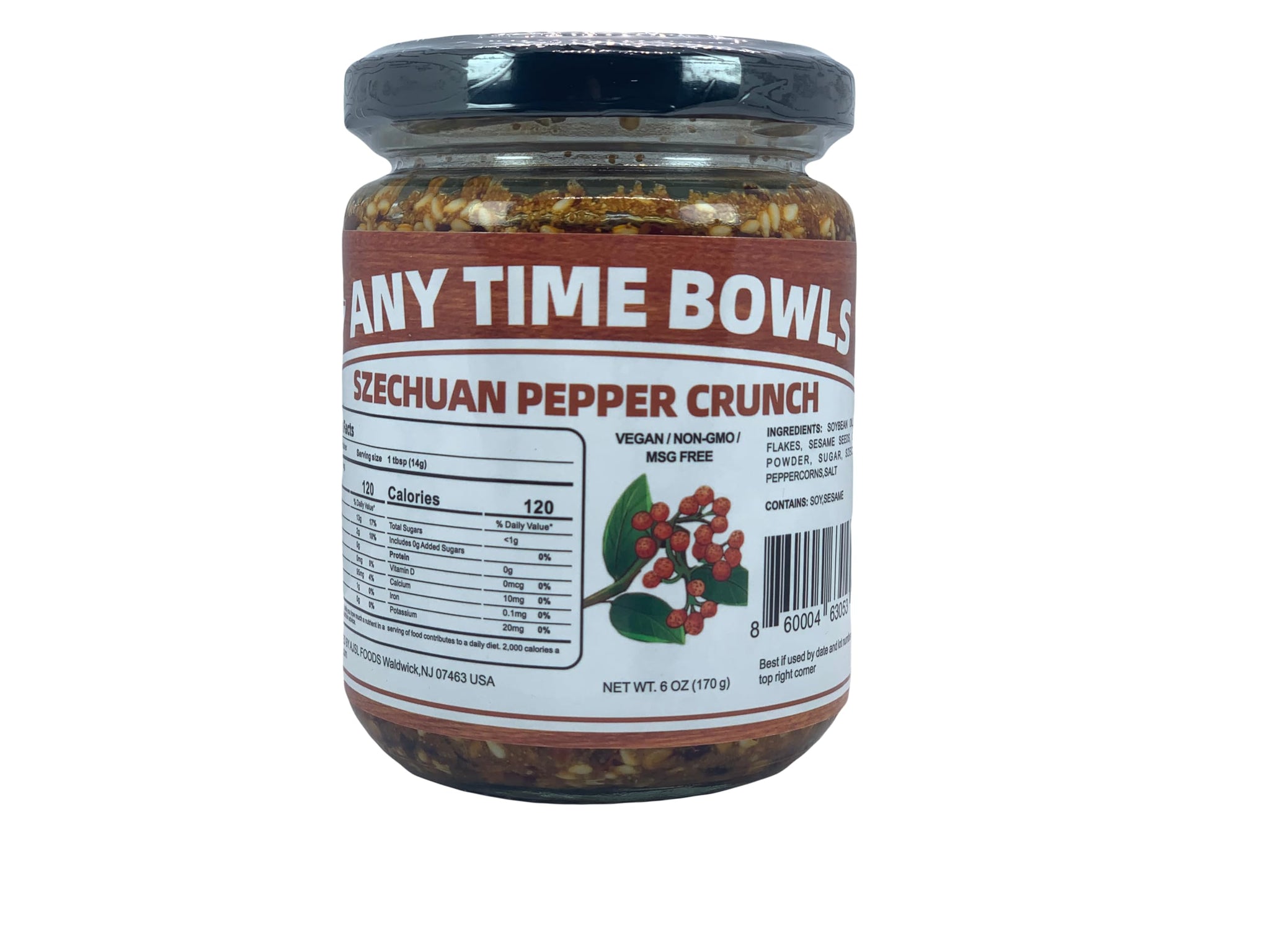 Any Time Bowls Szechuan Pepper Crunch, Chili Oil with Spicy Chili Crisp, 6 Ounces