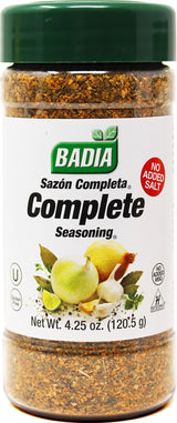 Badia Complete Seasoning Salt-Free, 4.25 oz - All-Purpose Spice Blend of Garlic, Onion, Pepper, Herbs & Spices - Savory Signature Blend (with No Salt)