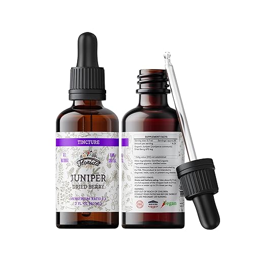 FLORIDA HERBS Juniper Tincture Alcohol-Free, Organic Juniper Berry Extract (Juniperus communis) - Non-GMO in Cold-Pressed Organic Vegetable Glycerin