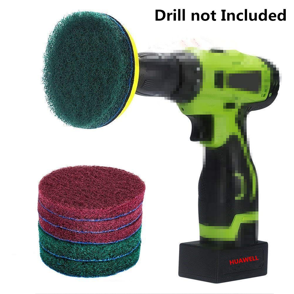 DUOSHIDA 5 Inch Drill Powered Brush Tile Scrubber Scouring Pads Cleaning Kit, 2 Different Stiffness, 5-Inch Disc Pad Holder with 6 Scrubbing Pads