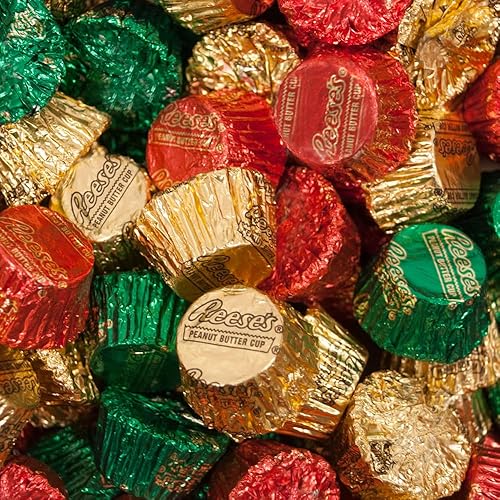 5lb Holiday Foiled Miniature Peanut Butter Cup Candies In Bulk ? Festive Red, Green & Gold Candy for Christmas Parties, Buffets, Stocking Stuffers