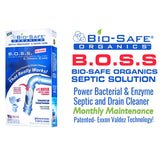 B.O.S.S. Septic Tank Treatment - 12.5oz Powder - 24 Drain or 5 Septic Doses - Patented Bacterial Enzyme - 100% Treats Odors Clogs Backups Pumpouts